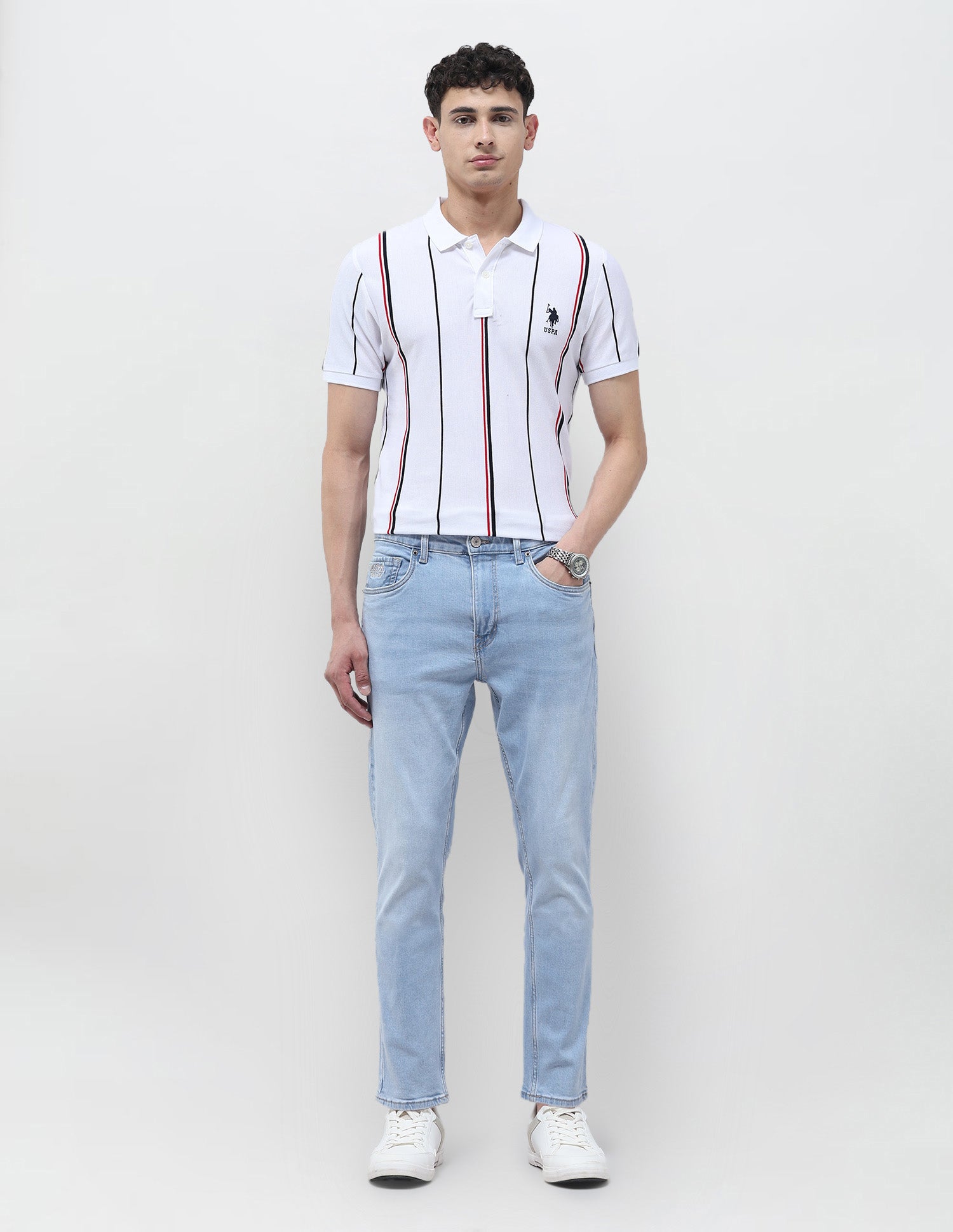 Cole Comfort Cropped Fit Blue Jeans Light Indigo - U.S. POLO ASSN. | Large