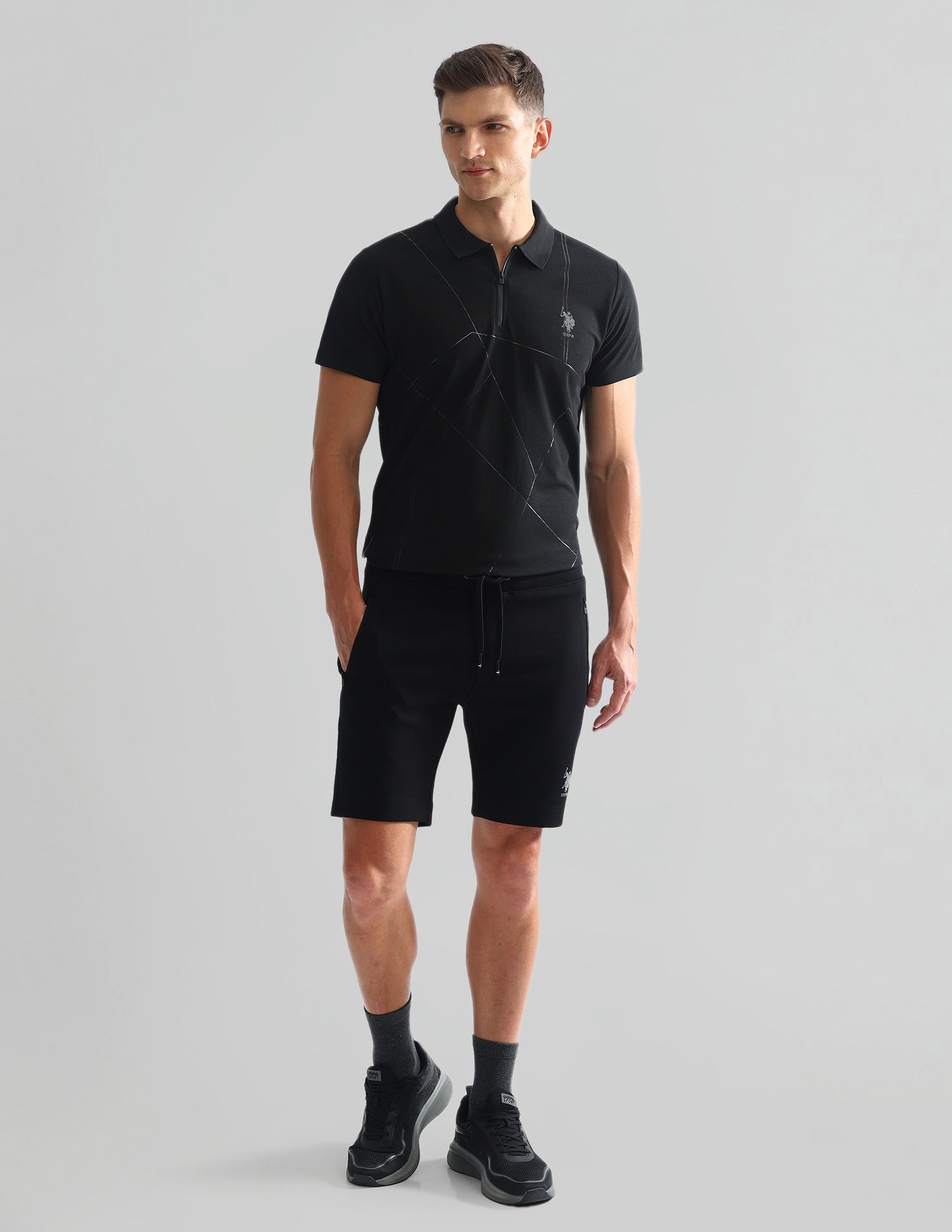 Geometric Printed Slim Polo Shirt Black - U.S. Polo Assn. India | Large