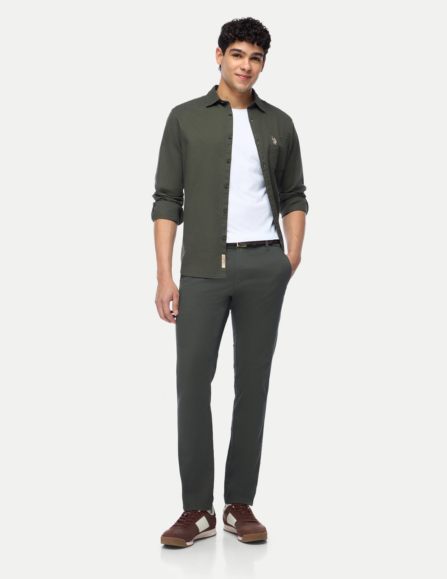 Denver Slim Fit Satin Trousers Olive - U.S. Polo Assn. India | Large