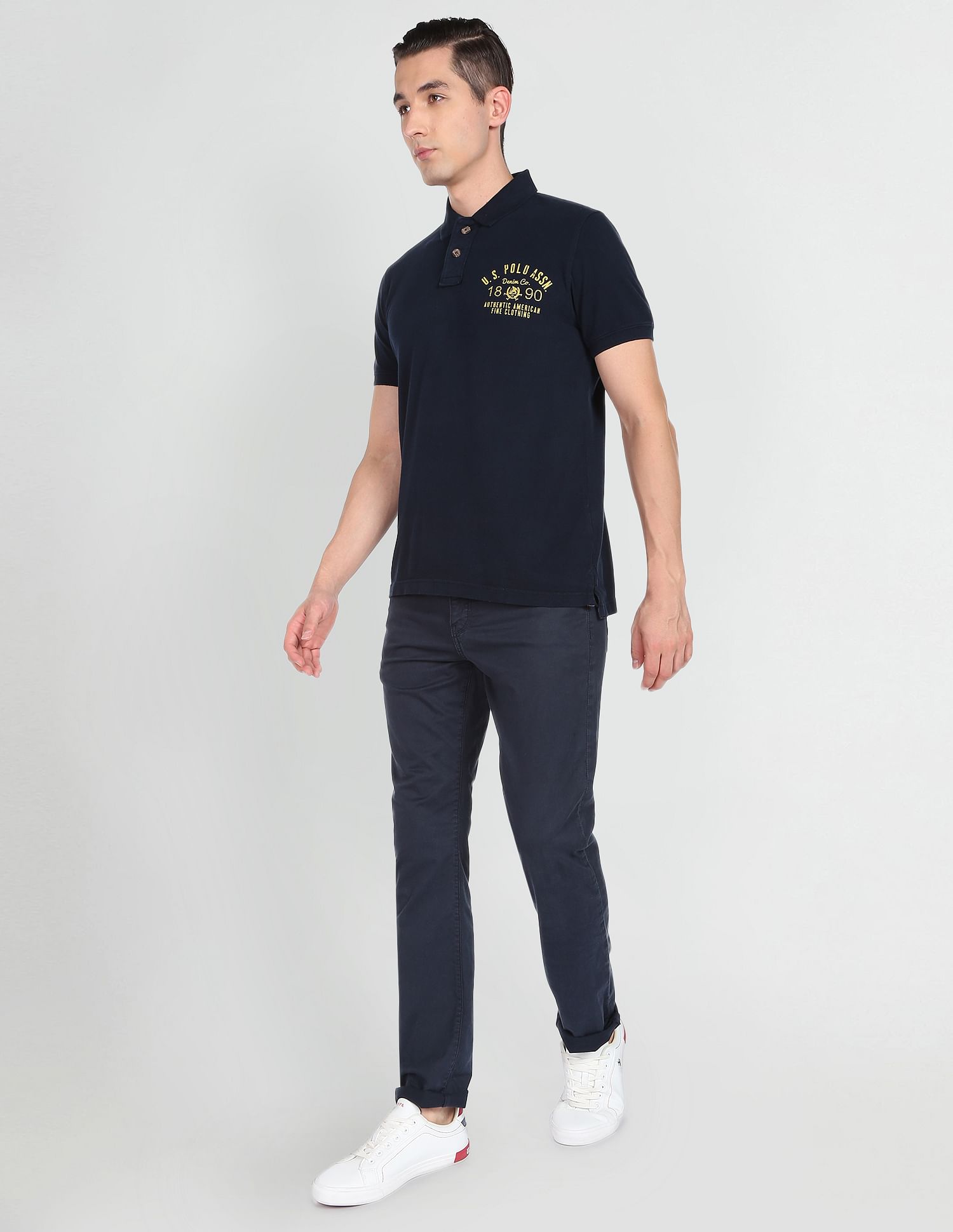 Ribbed Collar Pique Cotton Polo Shirt Navy - U.S. Polo Assn. India | Large
