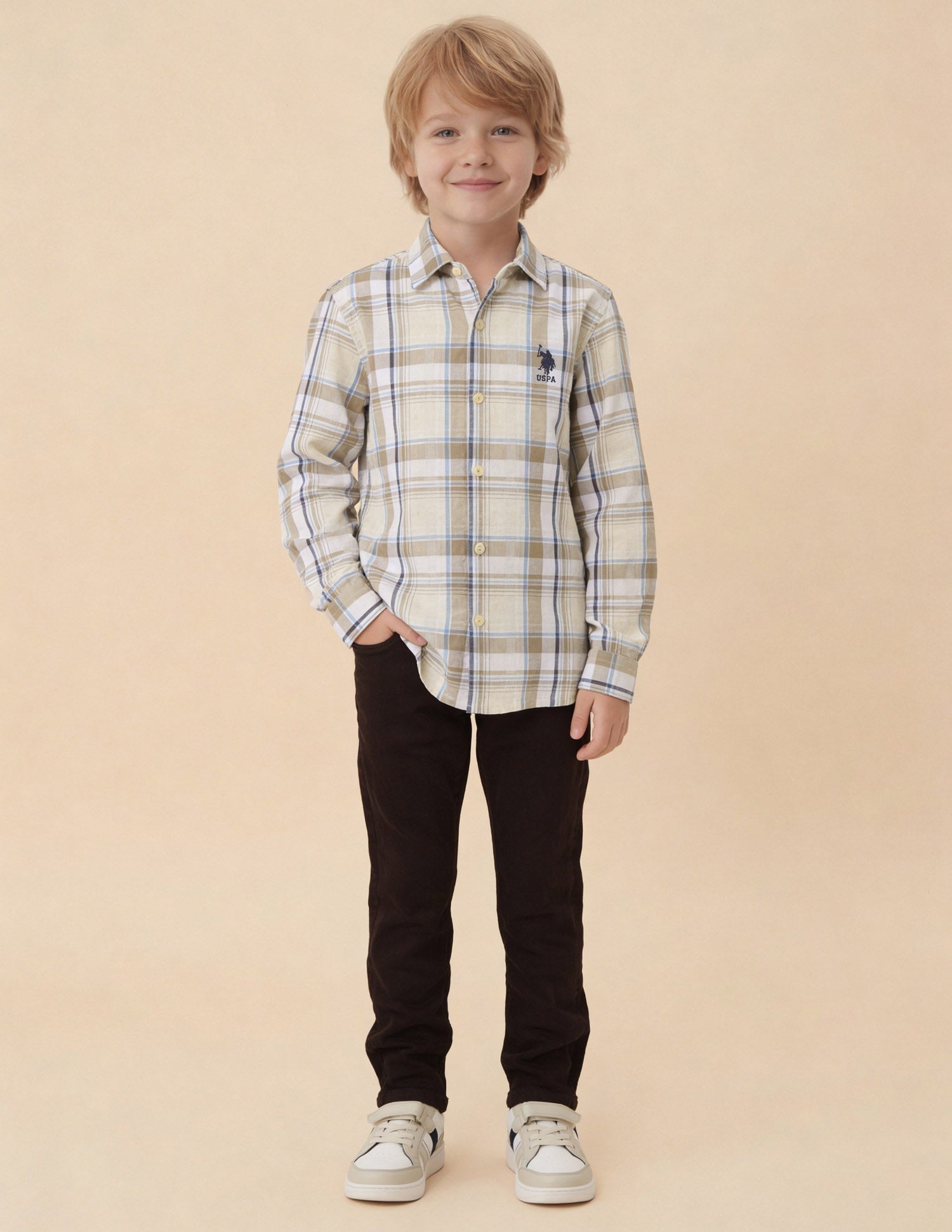 Tartan Checked Dobby Shirt Beige - U.S. Polo Assn. India | Large