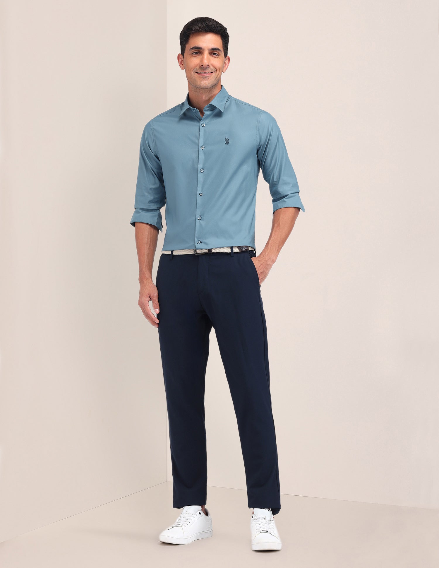 Tailored Fit Twill Shirt Blue - U.S. Polo Assn. India | Large