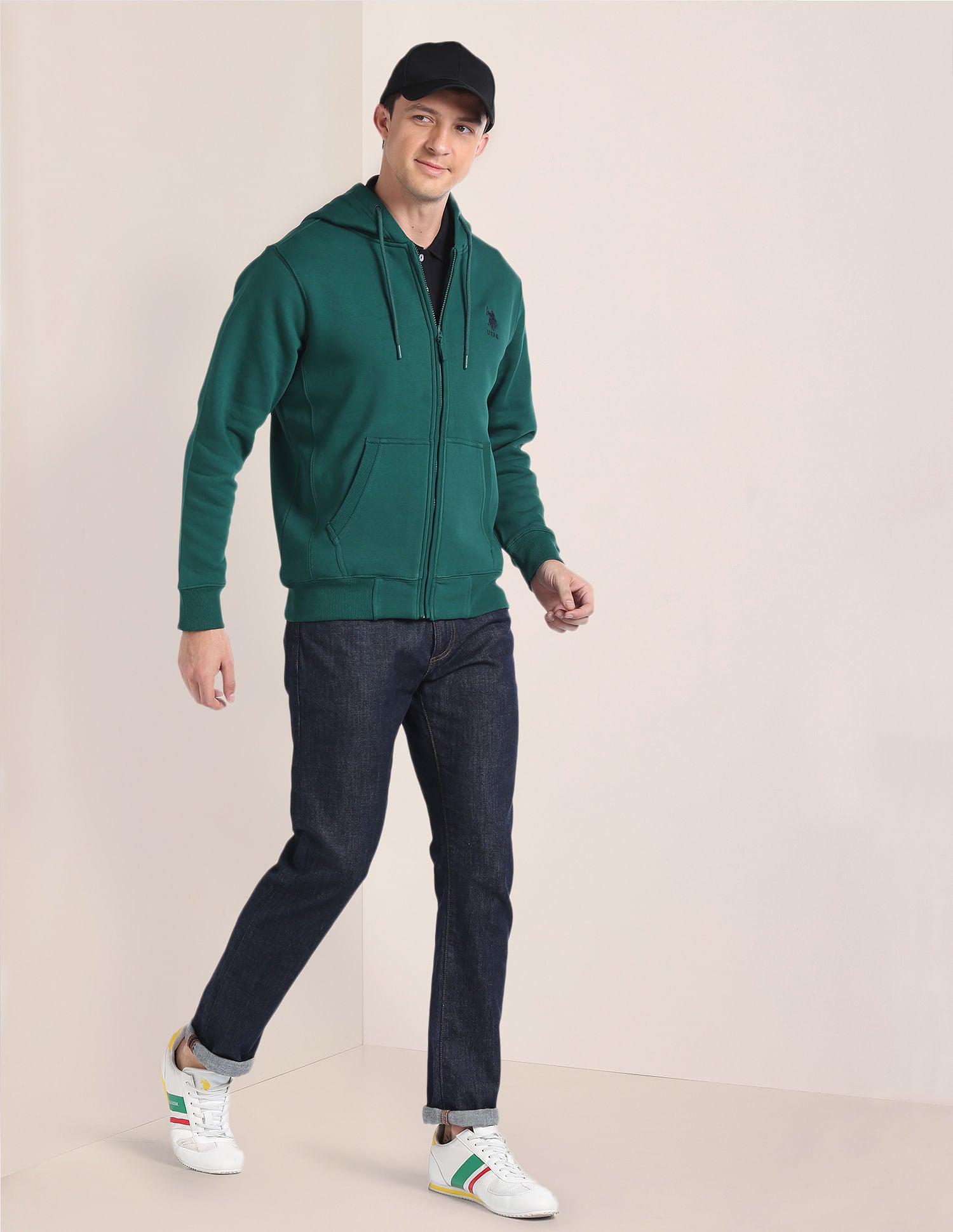 Solid Hooded Sweatshirt Dark Green - U.S. Polo Assn. India | Large