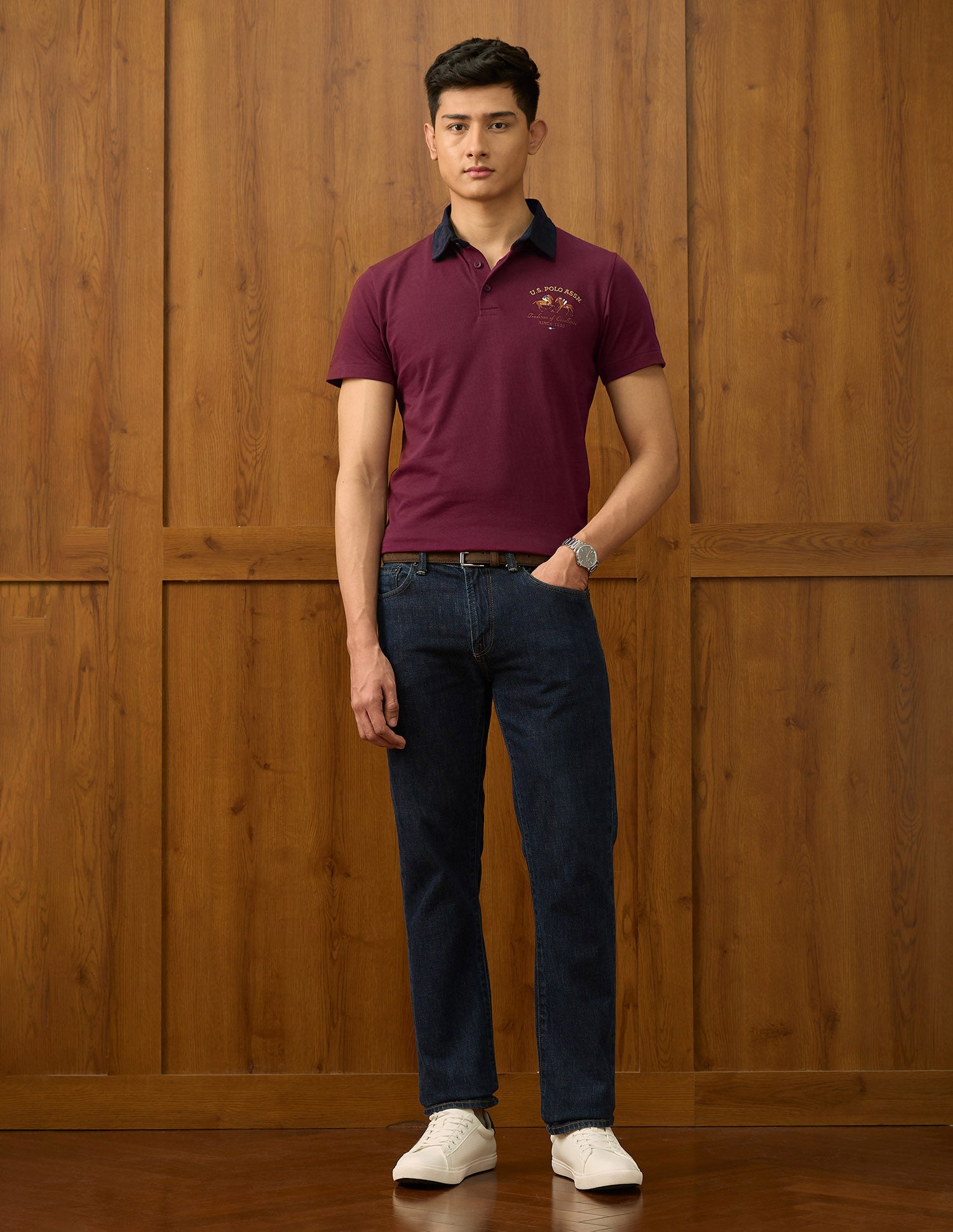 Textured Varsity Polo Shirt Maroon - U.S. POLO ASSN. | Large