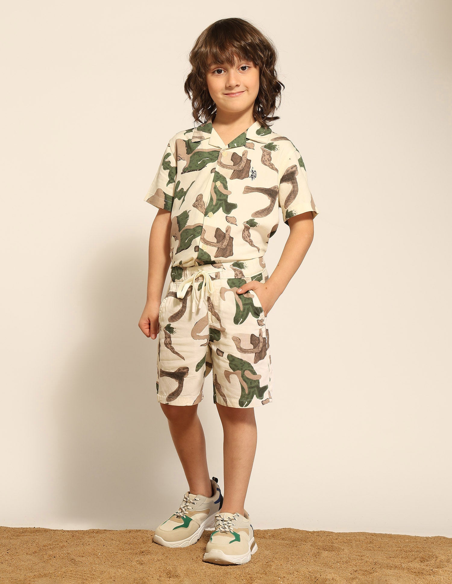 Boys Abstract Printed Regular Fit Shorts Beige - U.S. POLO ASSN. | Large