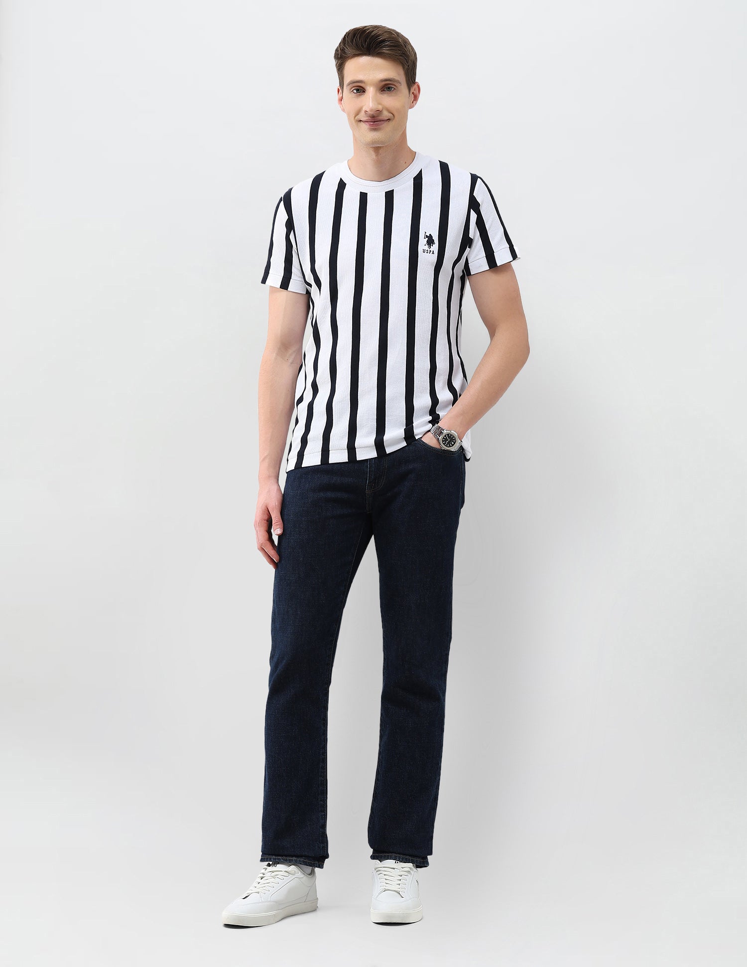 Vertical Striped Slim Fit T-Shirt White - U.S. Polo Assn. India | Large
