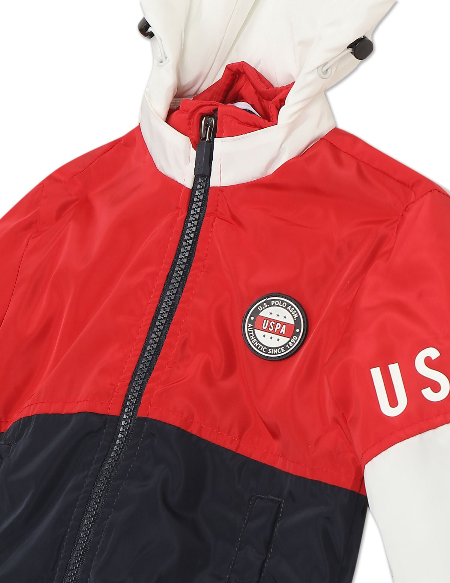 Red And Colour Block Hooded Jacket Red and Navy - U.S. Polo Assn. India | Large