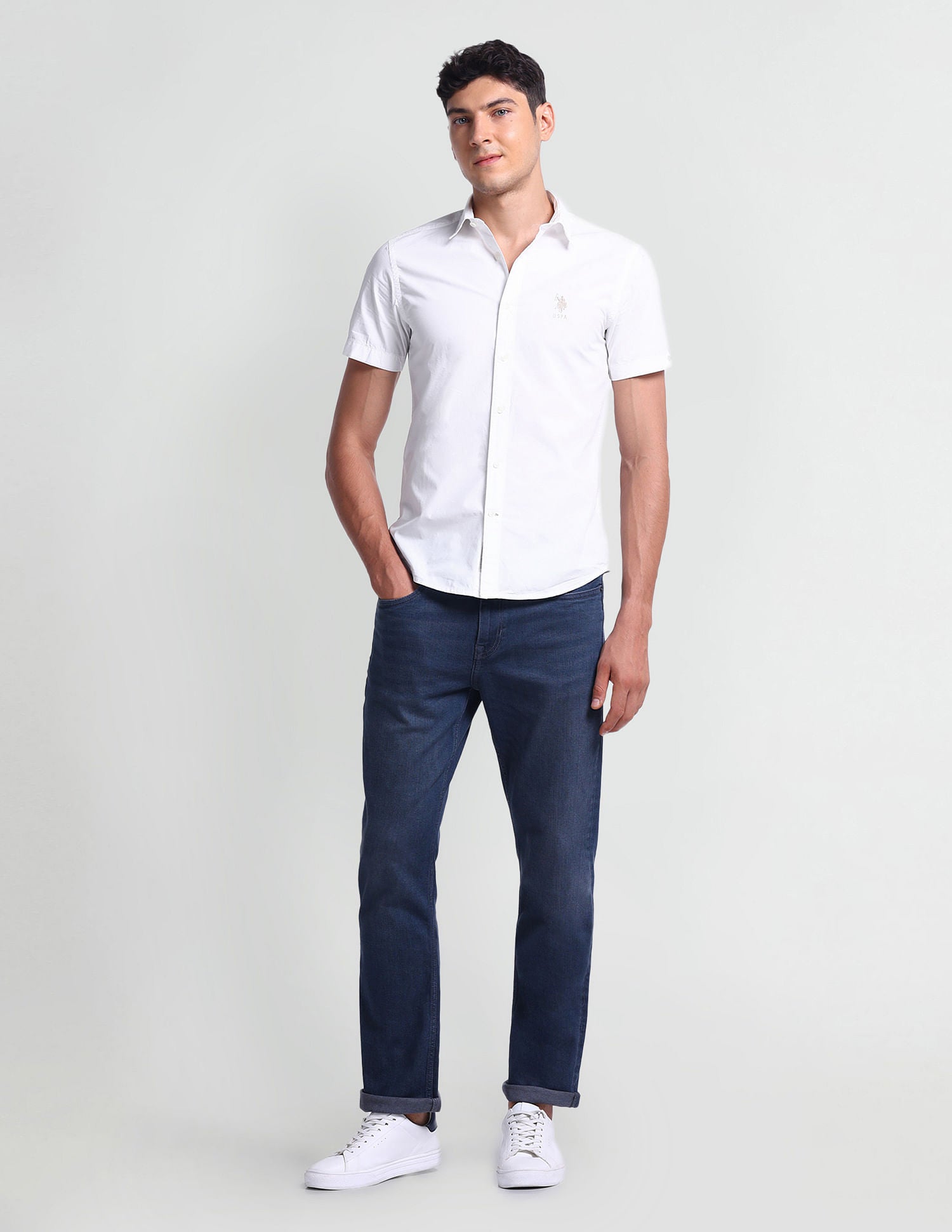 Short Sleeve Cotton Shirt White - U.S. Polo Assn. India | Large