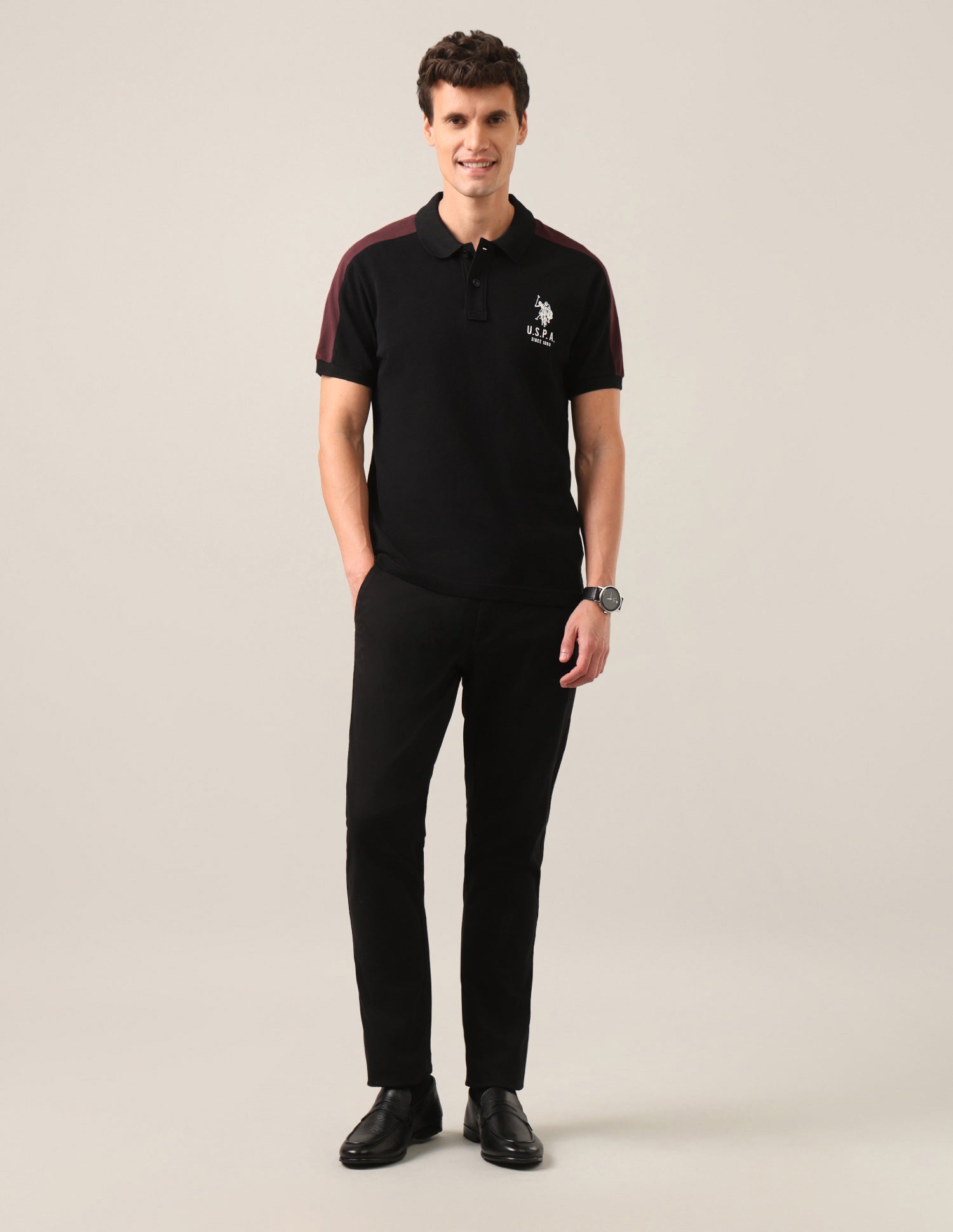 Solid Slim Fit Polo Shirt Black - U.S. Polo Assn. India | Large