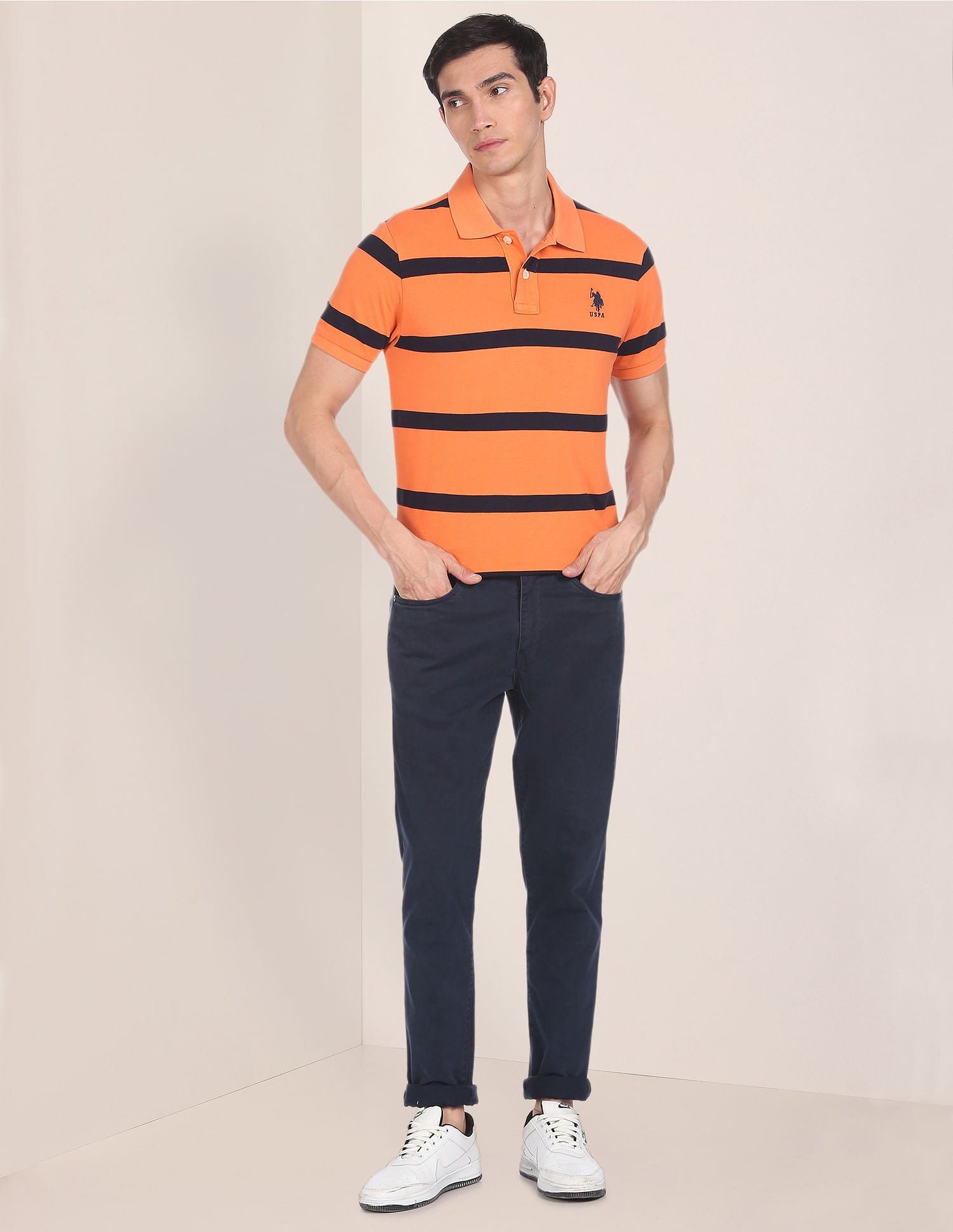 Striped Pique Polo Shirt Orange - U.S. Polo Assn. India | Large