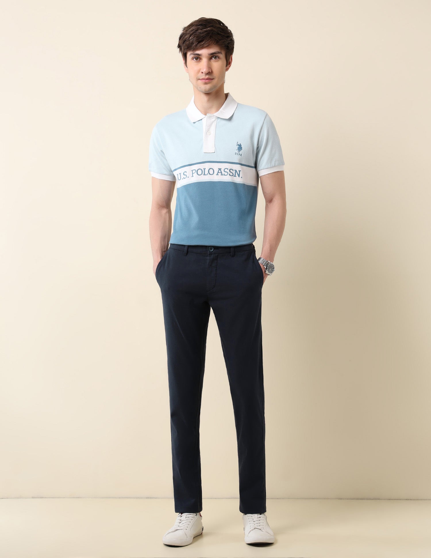 Denver Slim Fit Satin Trousers Navy - U.S. POLO ASSN. | Large