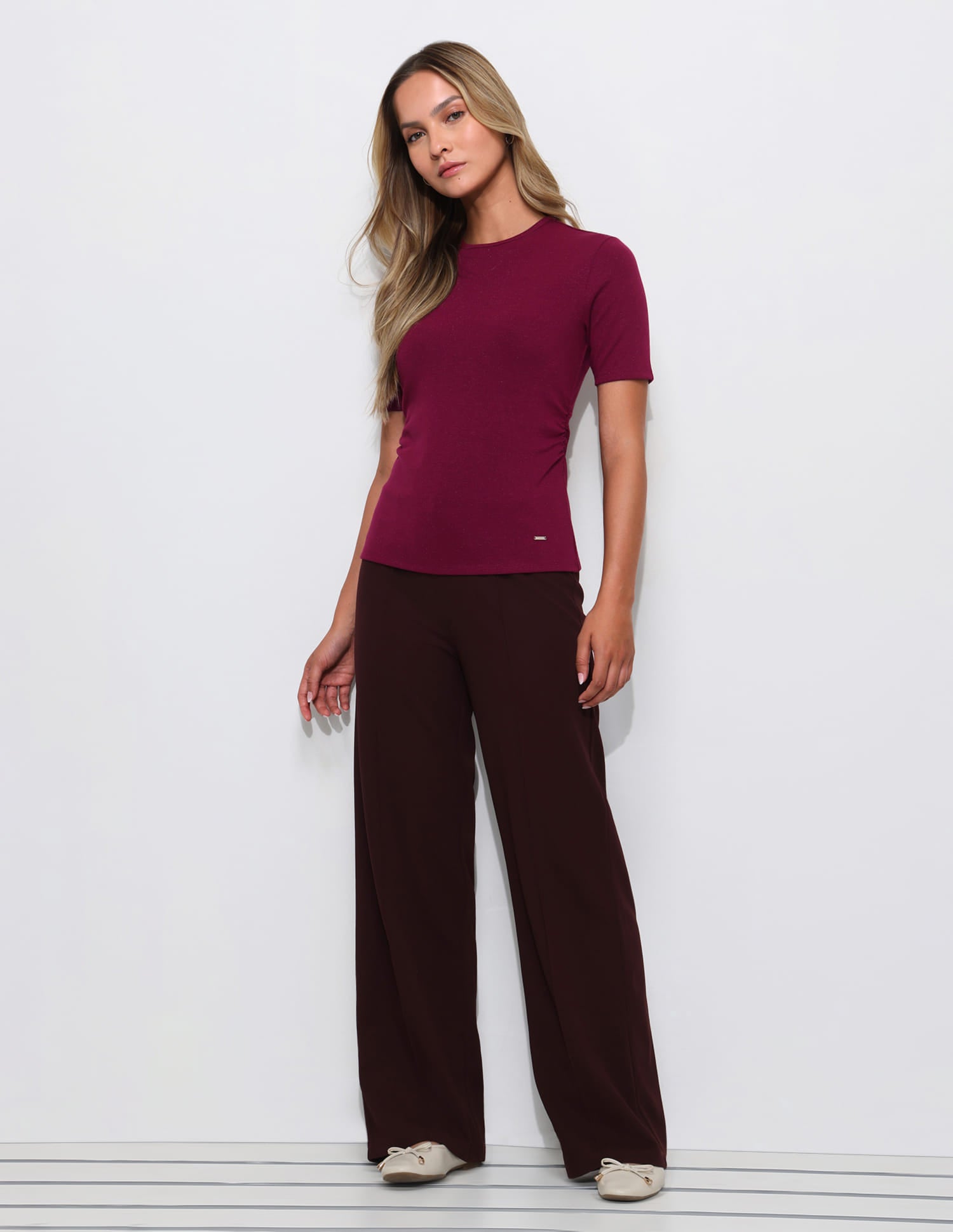 Solid Regular Fit Ruched Top Maroon - U.S. Polo Assn. India | Large