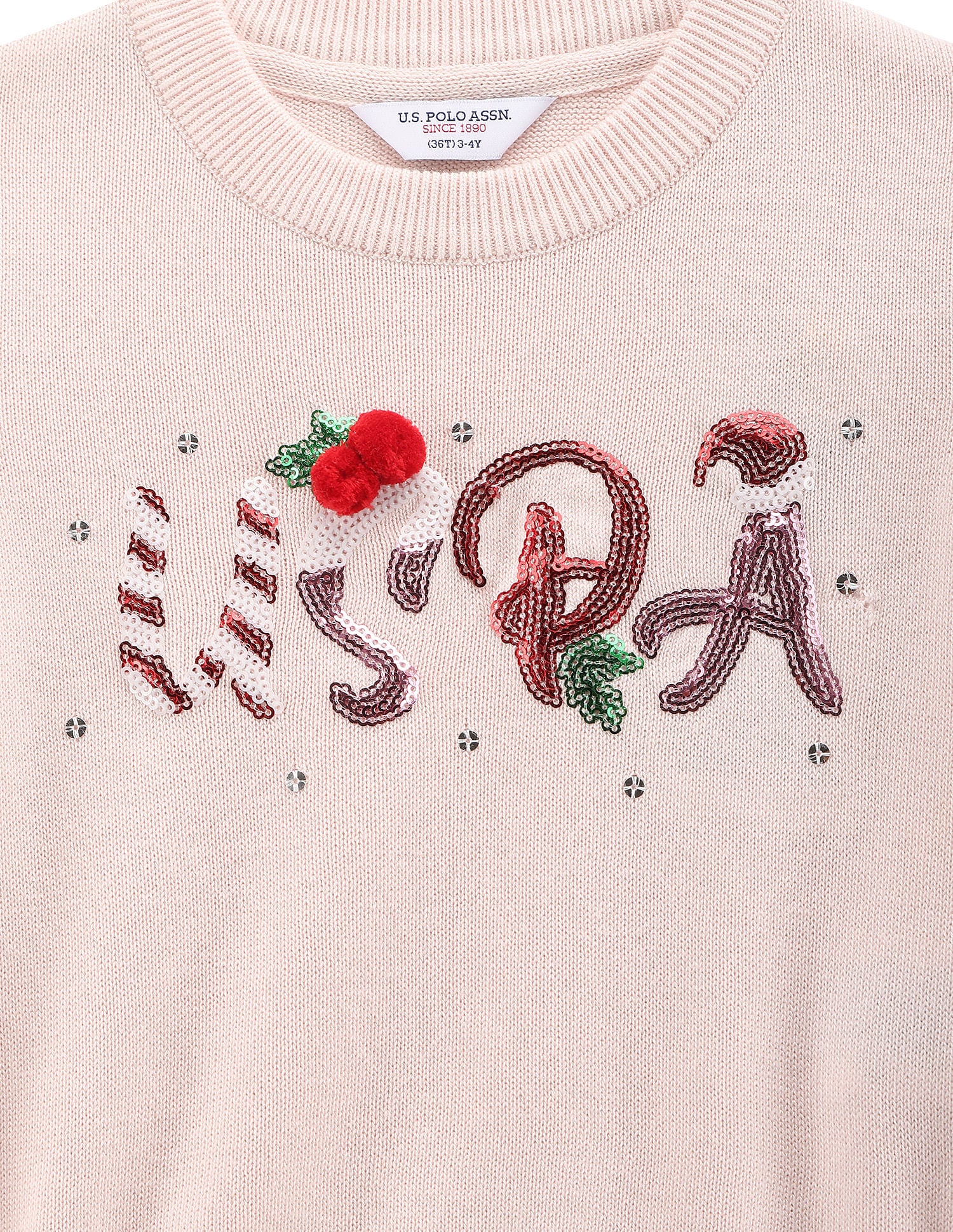 Girls Flip Sequin Sweater Light Pink - U.S. POLO ASSN. | Large