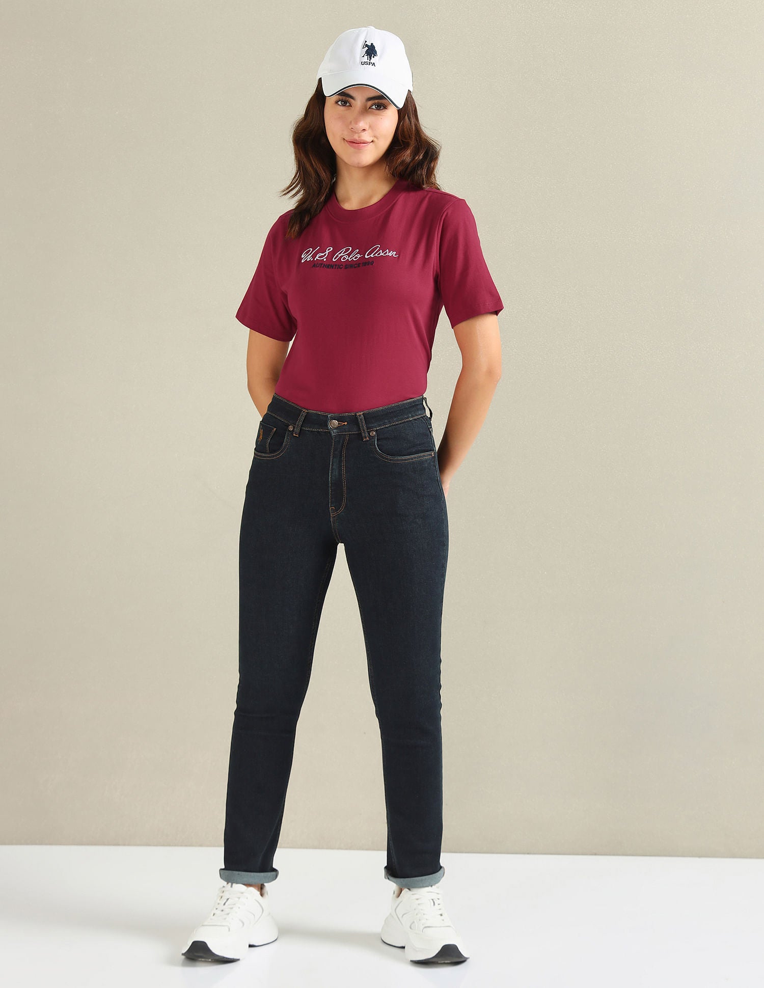 Brand Embroidered Cotton T-Shirt Maroon - U.S. POLO ASSN. | Large