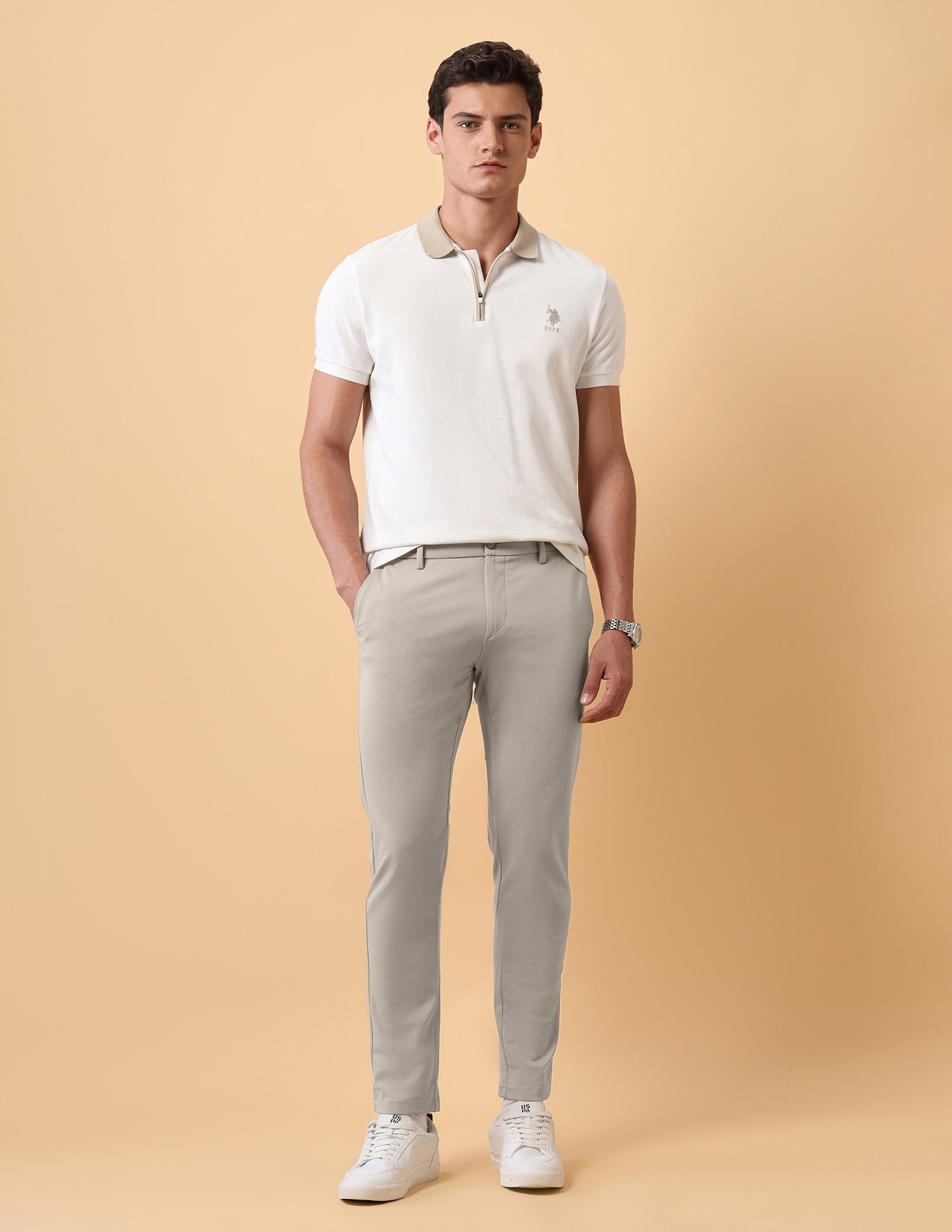 Pacho X Austin Slim Fit Trousers Stone - U.S. Polo Assn. India | Large