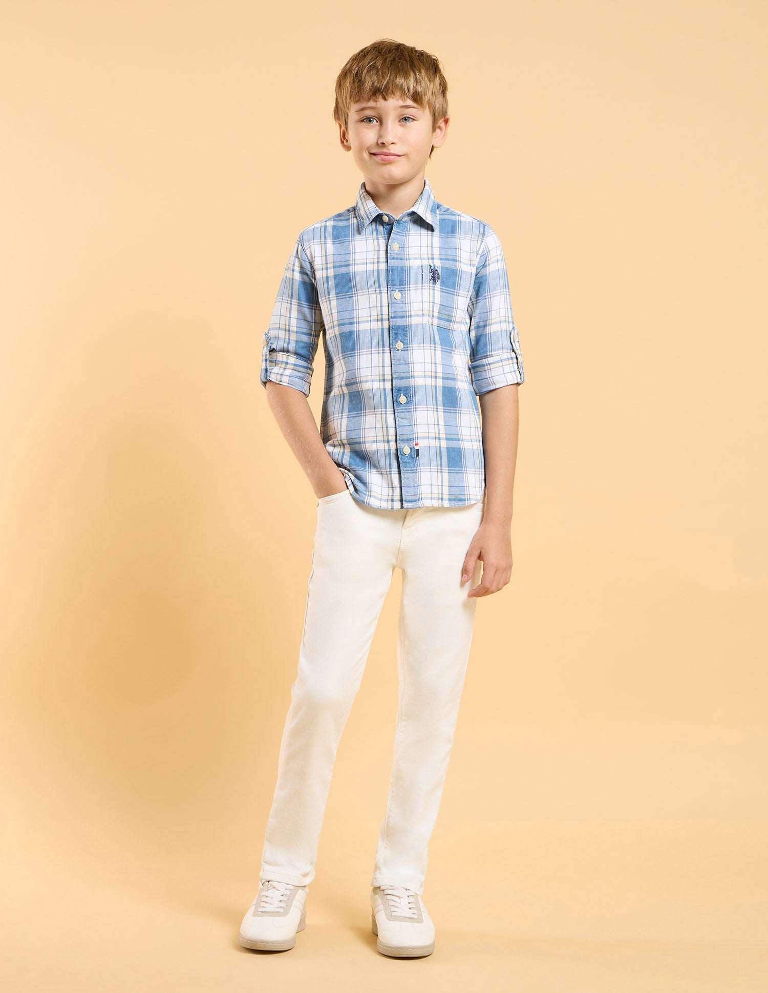 Boys Dobby All Over Printed Shirt Indigo - U.S. POLO ASSN. | Large