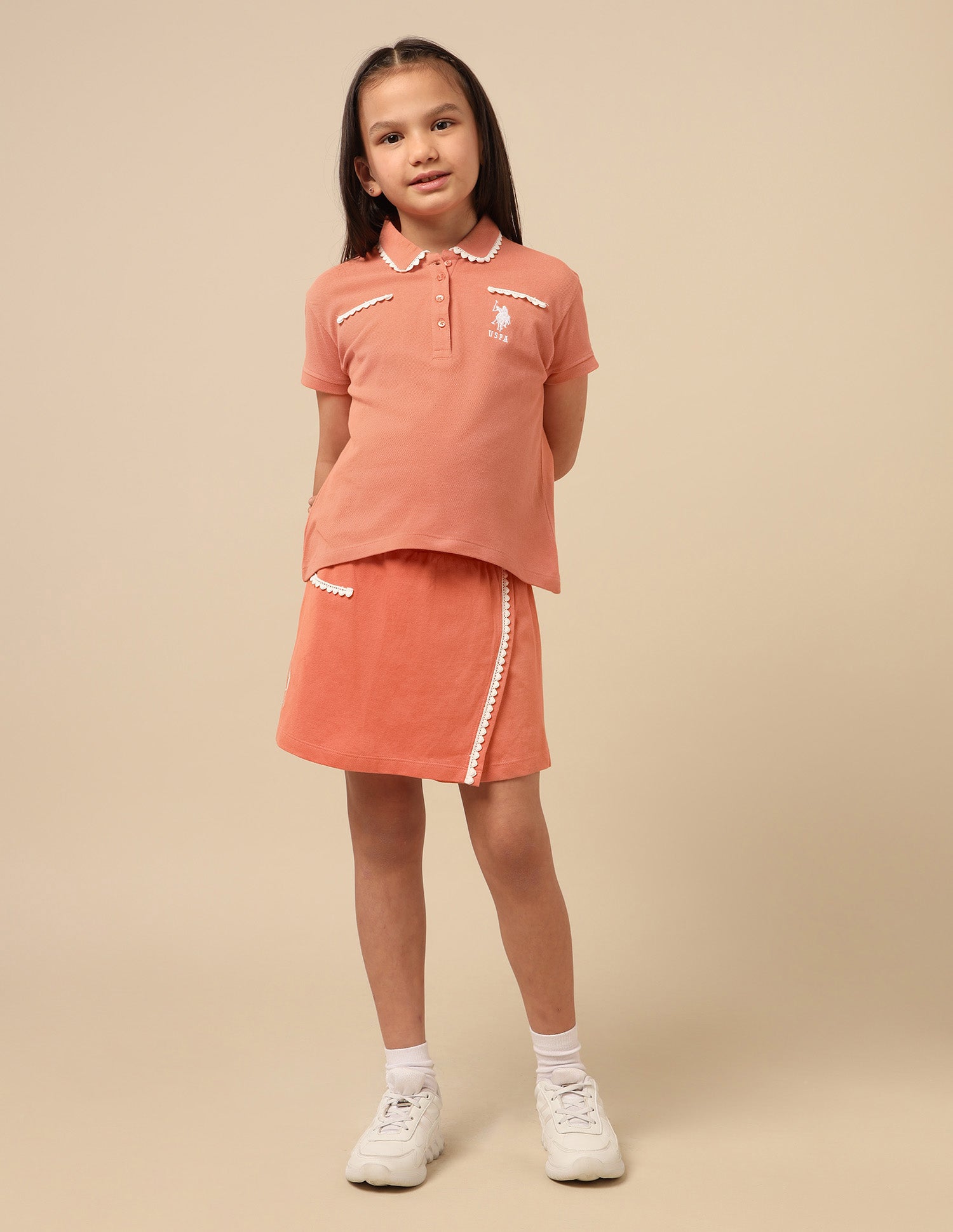Girls Solid Lace Trim Top Rust - U.S. POLO ASSN. | Large