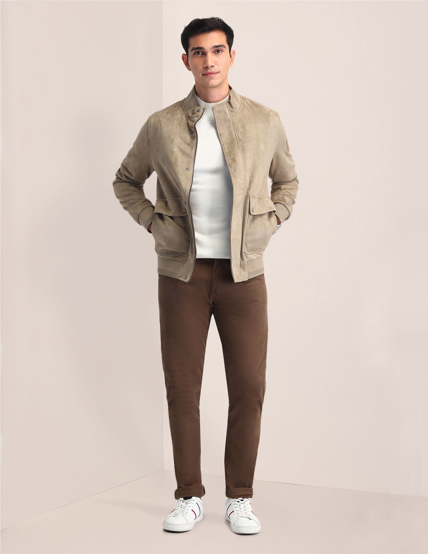 Regular Fit Suede Casual Jacket Khakhi - U.S. POLO ASSN. | Large