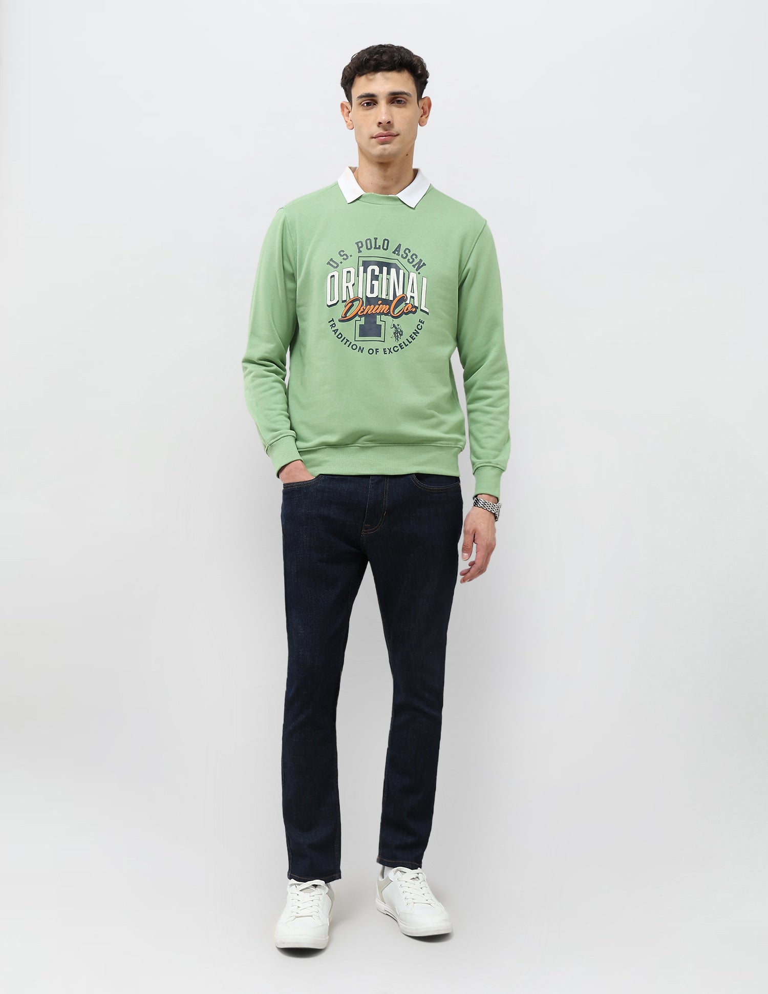 Graphic Brand Printed Regular Fit Sweatshirt Light Green - U.S. POLO ASSN. | Large