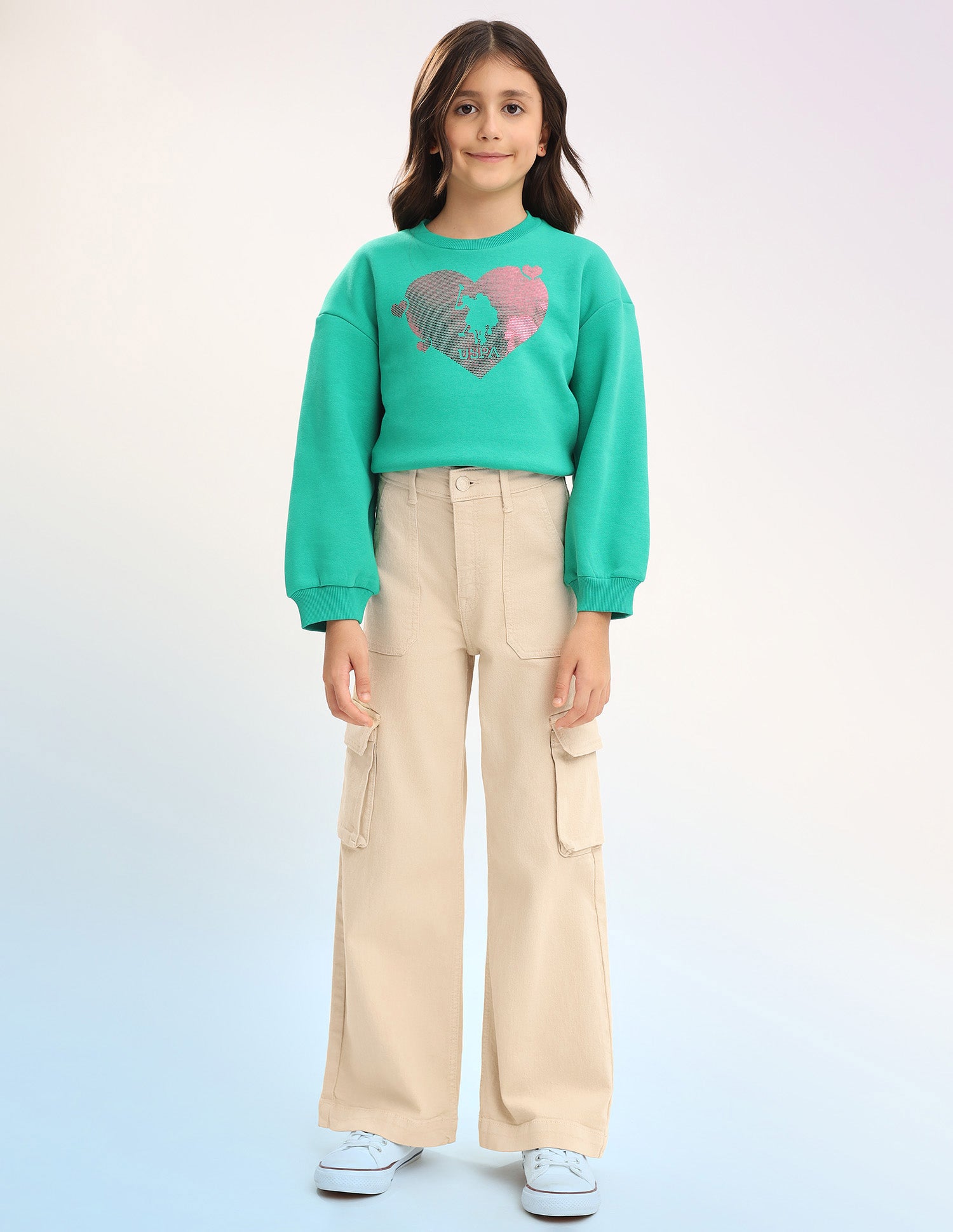 Girls Wide Leg Fit Beige Jeans Ecru - U.S. POLO ASSN. | Large