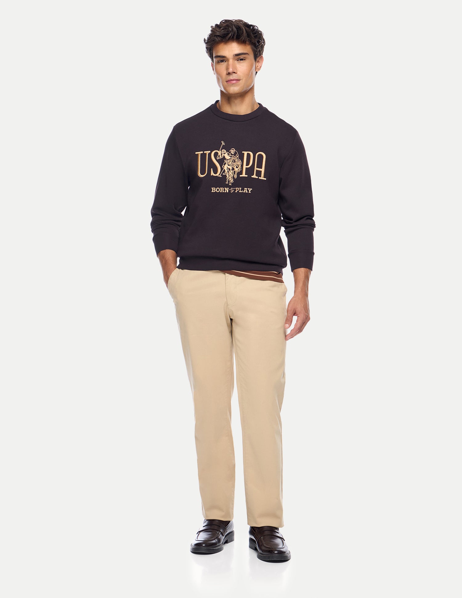 Brand Embroidered Slim Fit Sweatshirt Dark Brown - U.S. Polo Assn. India | Large