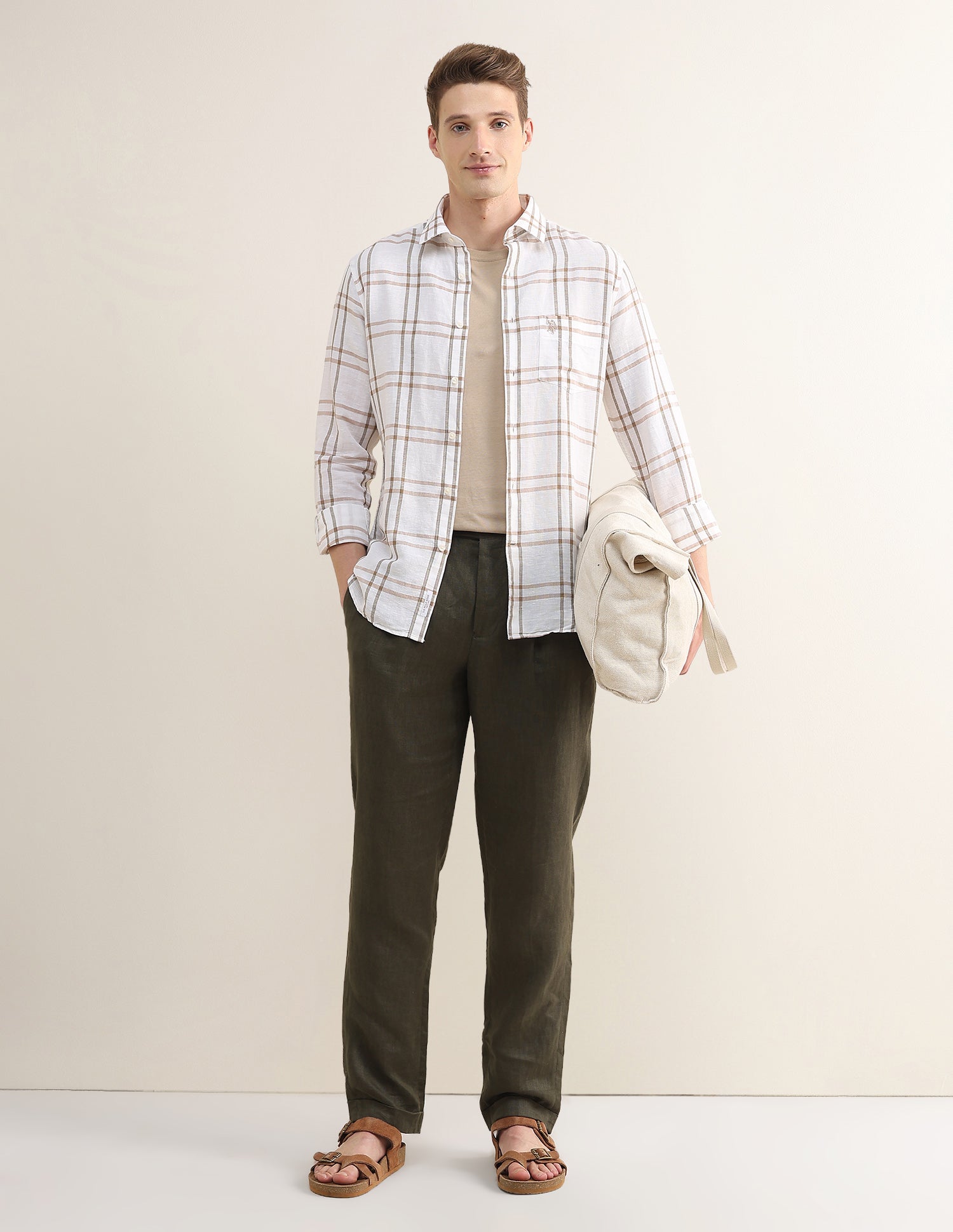 Grid Tattersall Checked Regular Fit Shirt Beige - U.S. Polo Assn. India | Large