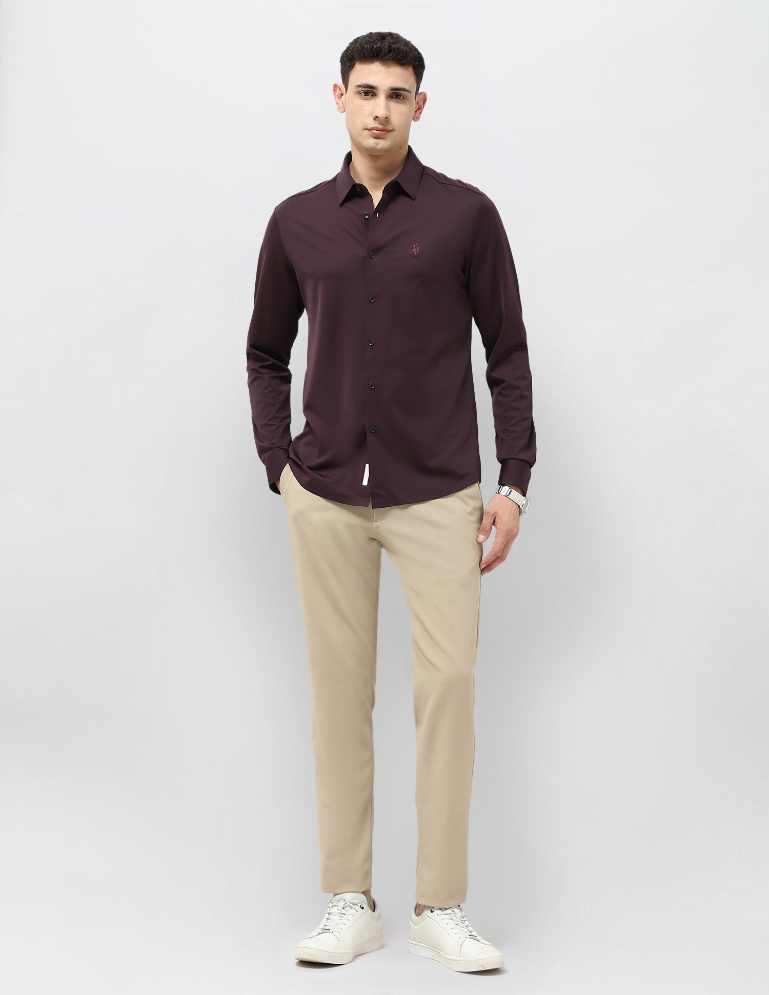 Solid Tailored Fit Shirt Maroon - U.S. POLO ASSN. | Large