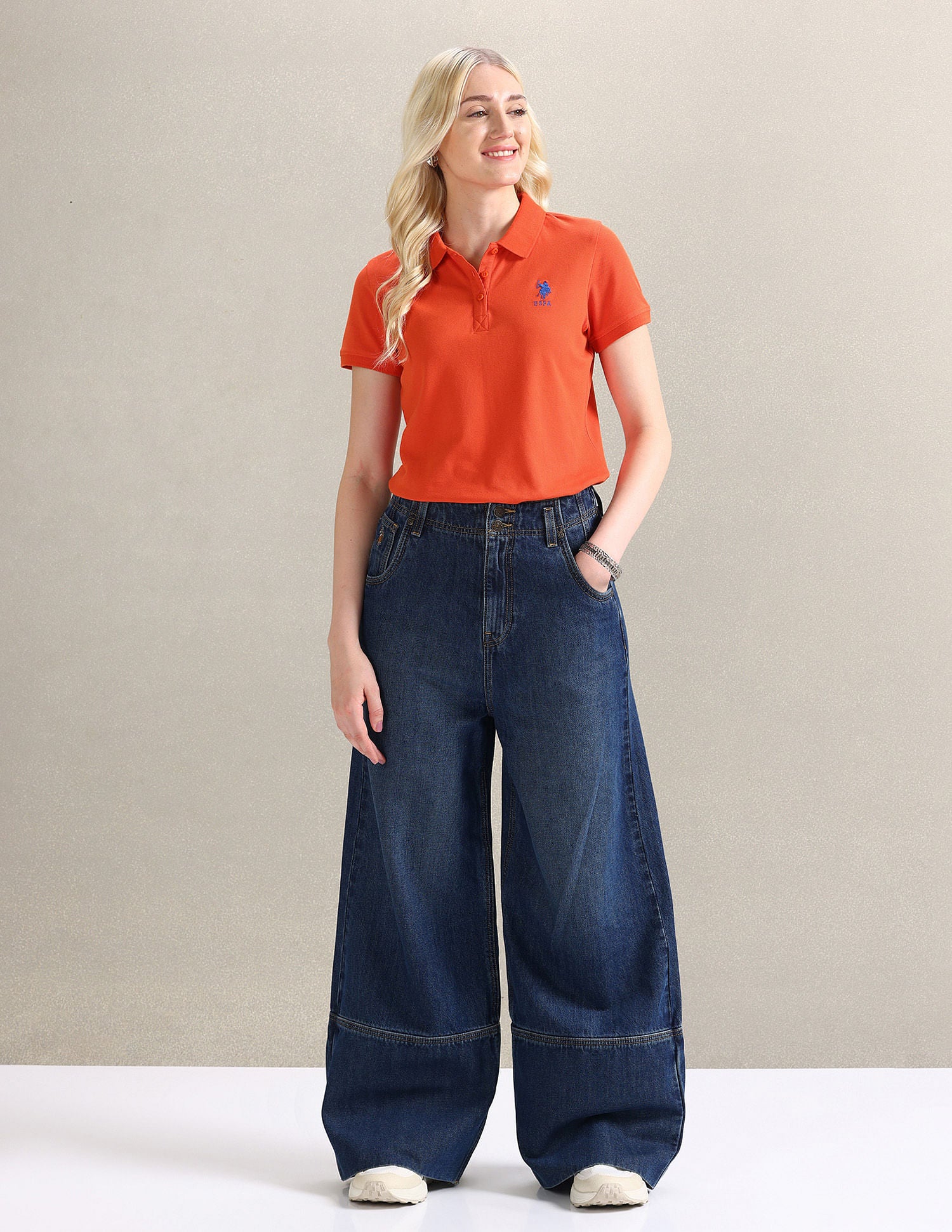 Embroidered Logo Solid Polo Shirt Orange - U.S. POLO ASSN. | Large