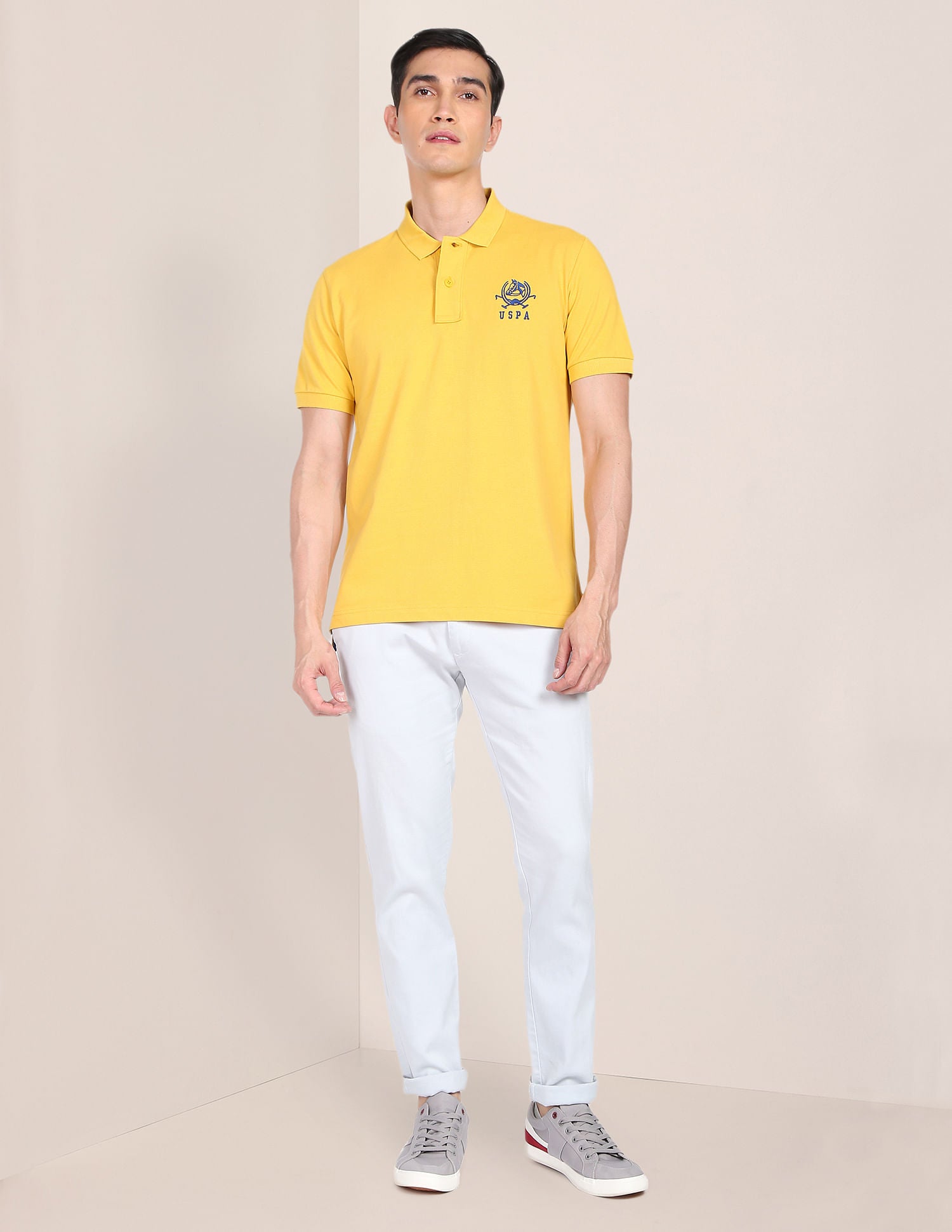 Men Mustard Solid Pure Cotton Polo Shirt Mustard - U.S. Polo Assn. India | Large