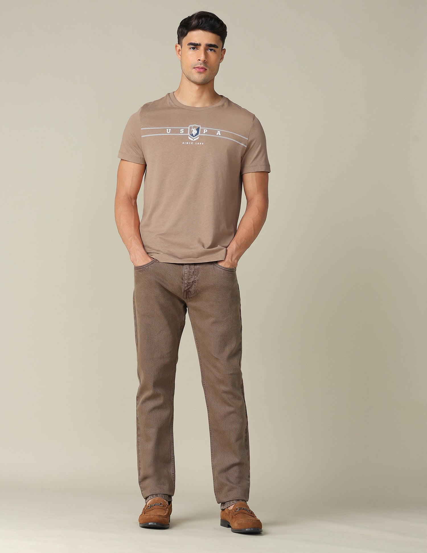 Brand Embossed Regular Fit T-Shirt Light Beige - U.S. POLO ASSN. | Large
