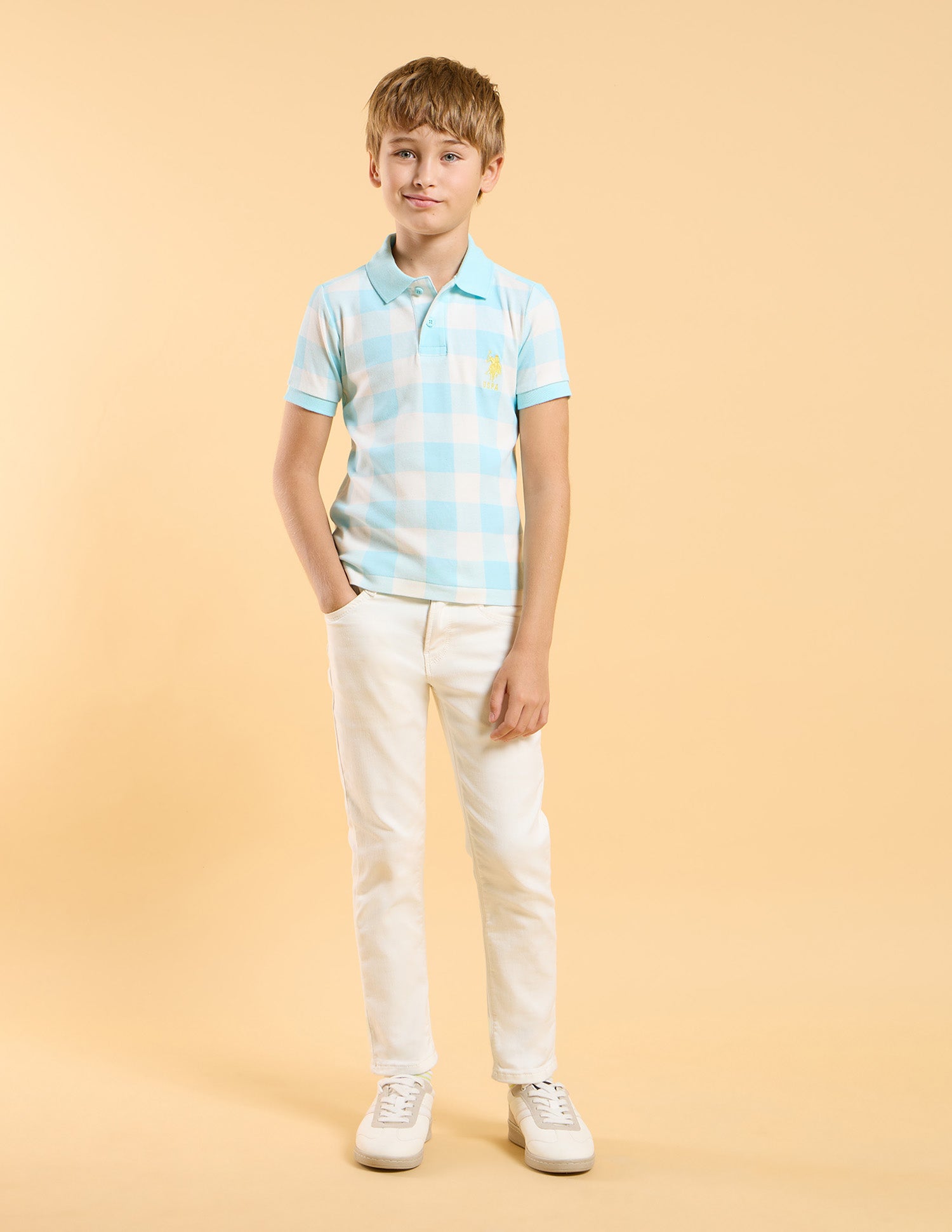Boys Checked Regular Fit Polo Shirt Light Blue - U.S. POLO ASSN. | Large