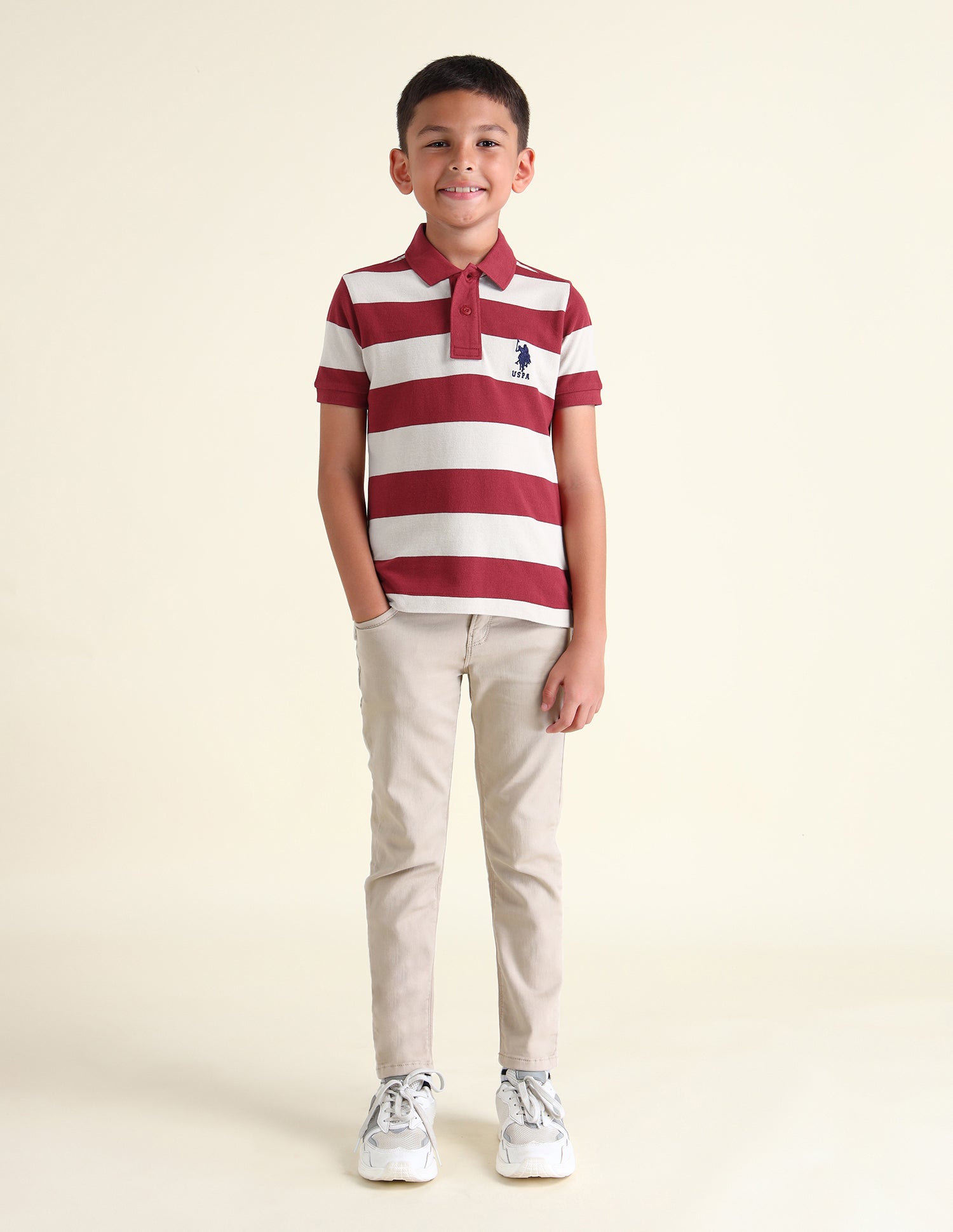 Boys Horizontal Striped Regular Fit Polo Shirts Maroon - U.S. POLO ASSN. | Large