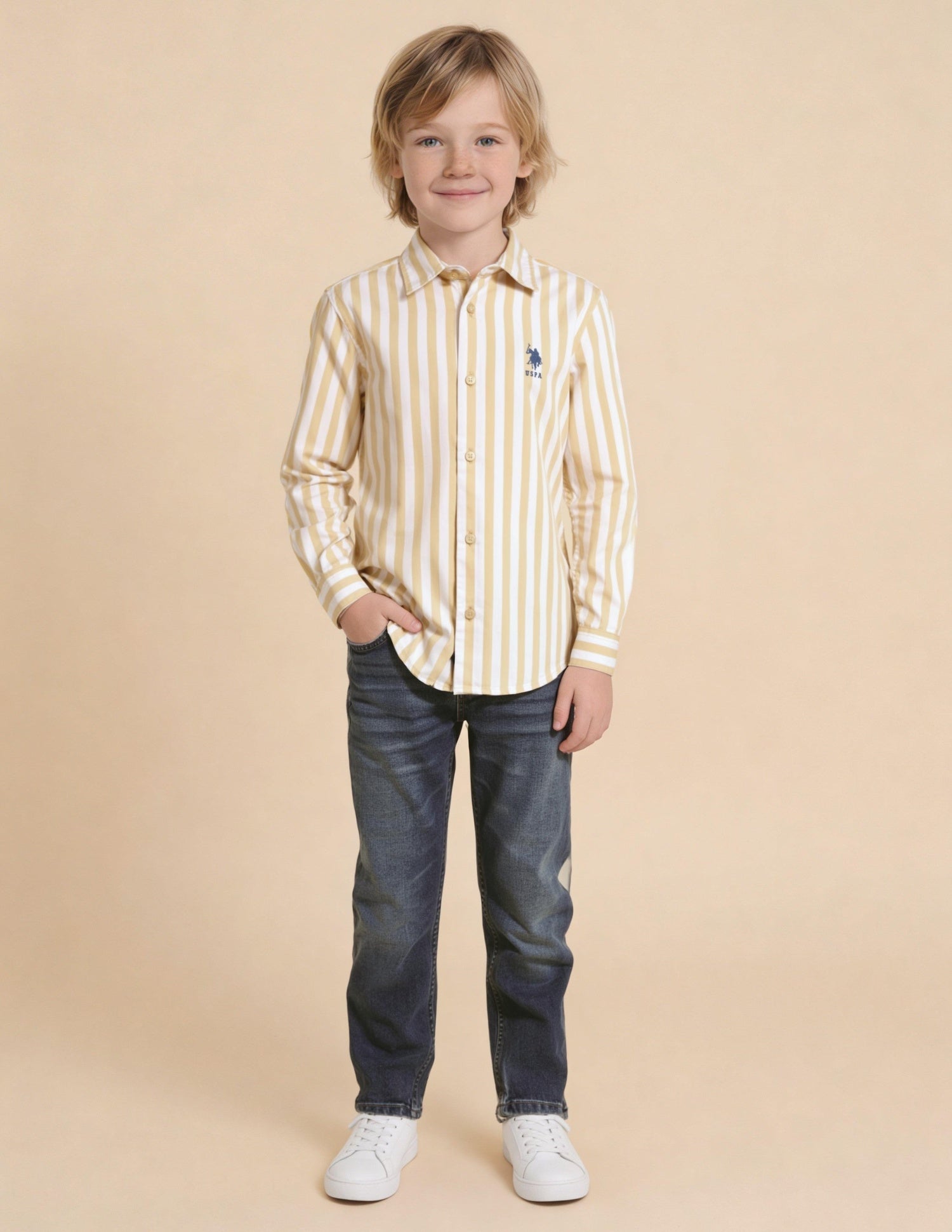 Vertical Striped Regular Fit Shirt Yellow - U.S. Polo Assn. India | Large