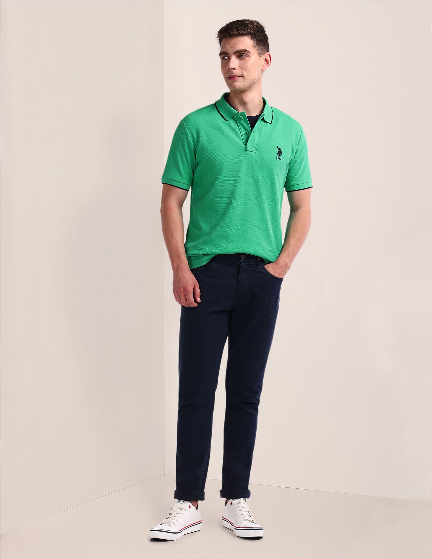 Solid Slim Fit Polo Shirt Green - U.S. Polo Assn. India | Large