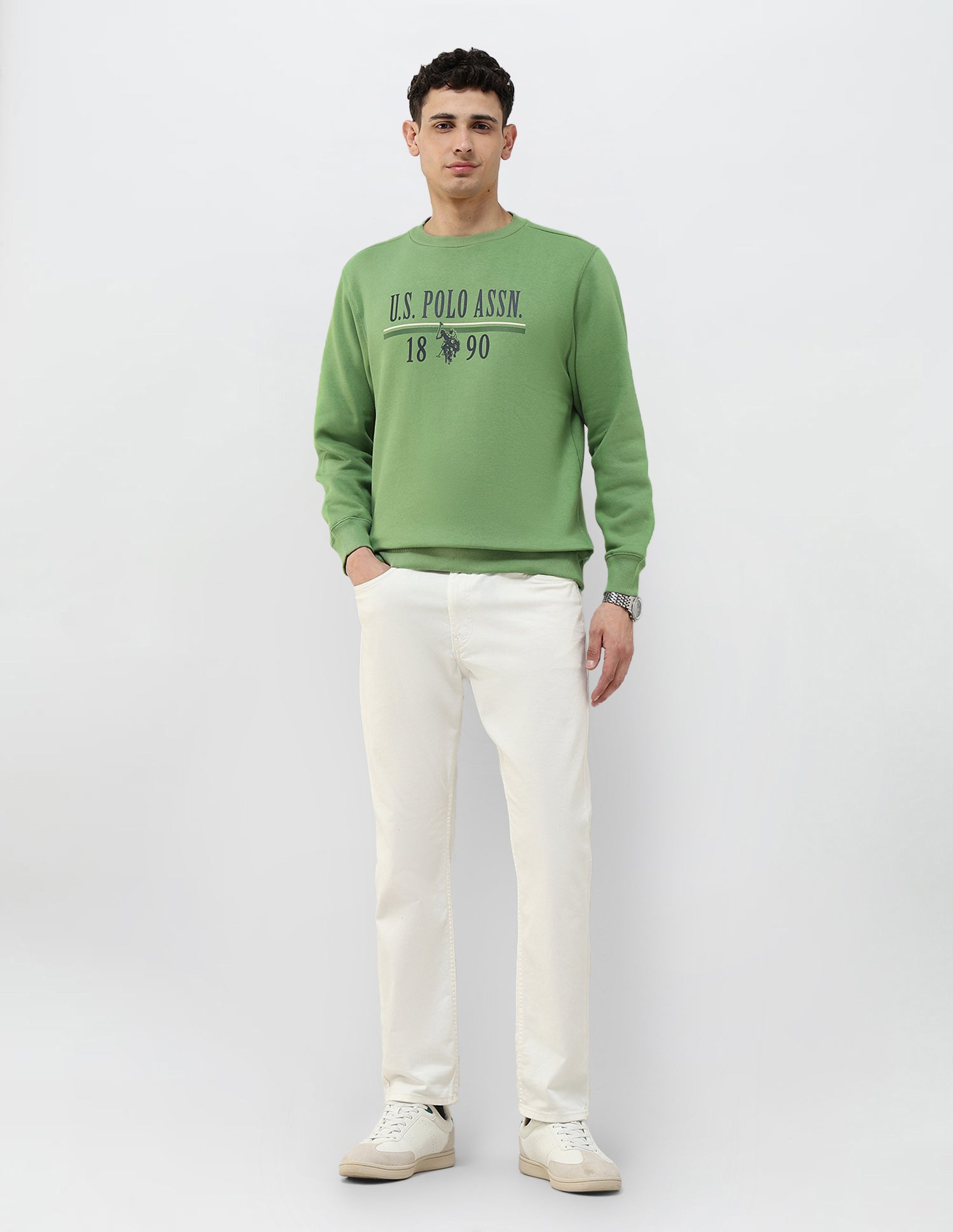 Brand Printed Regular Fit Sweatshirt Light Green - U.S. POLO ASSN. | Large