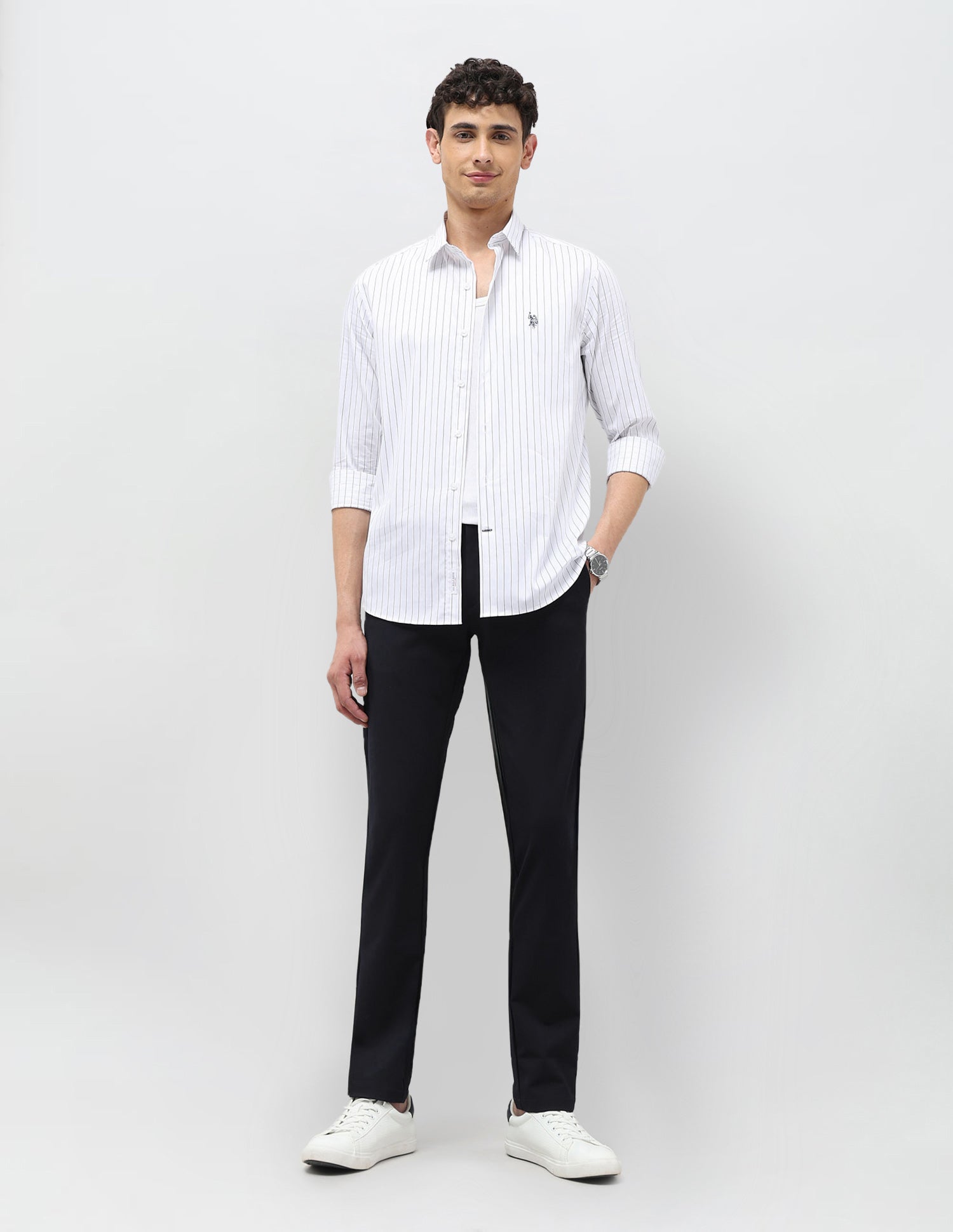 Vertical Striped Tailored Fit Shirt White - U.S. POLO ASSN. | Large