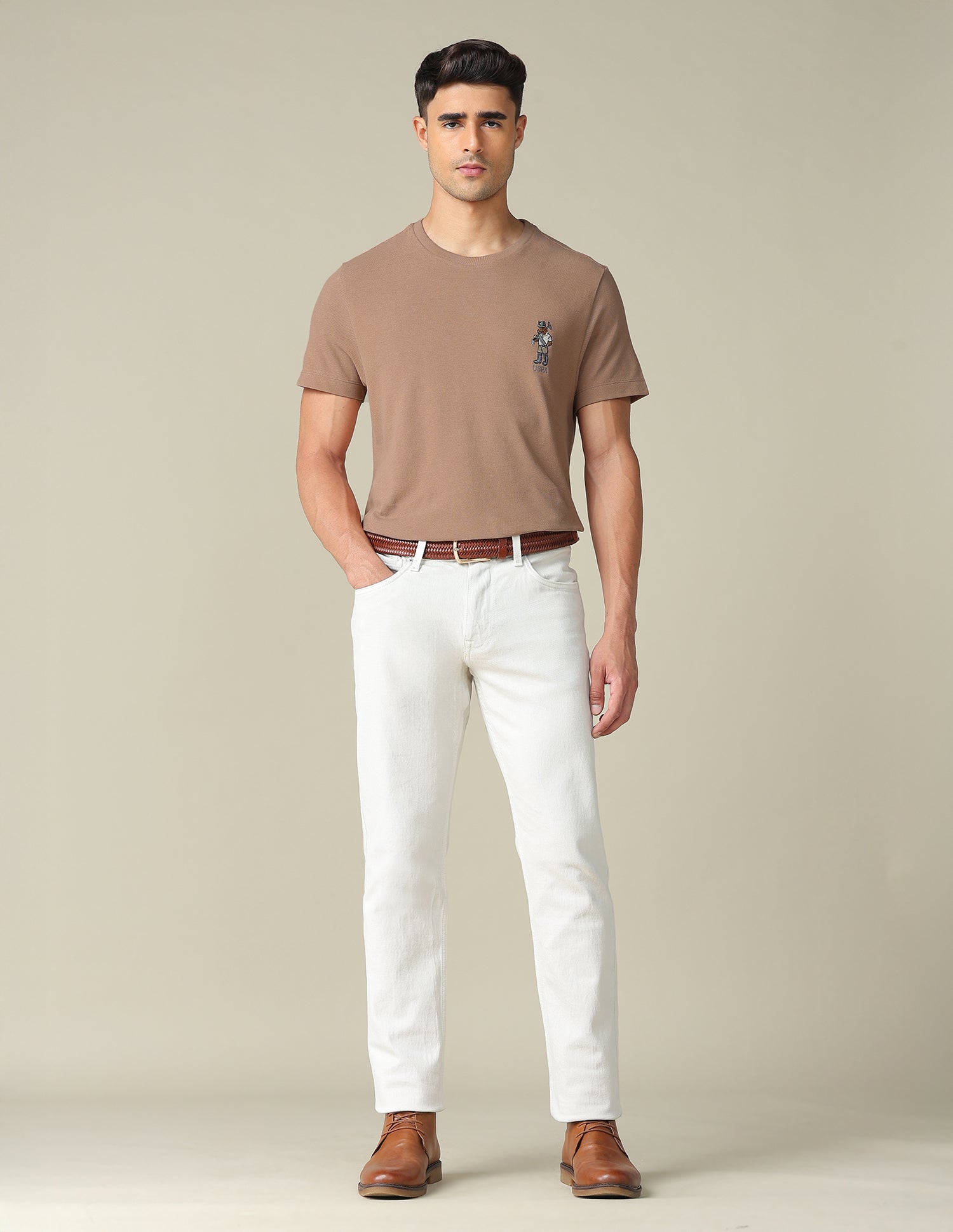 Pure Cotton Regular Fit T-Shirt Light Beige - U.S. POLO ASSN. | Large