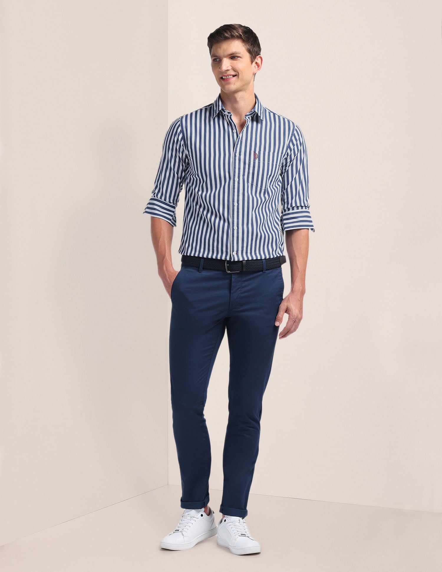 Pure Cotton Stripes Shirt Blue - U.S. Polo Assn. India | Large