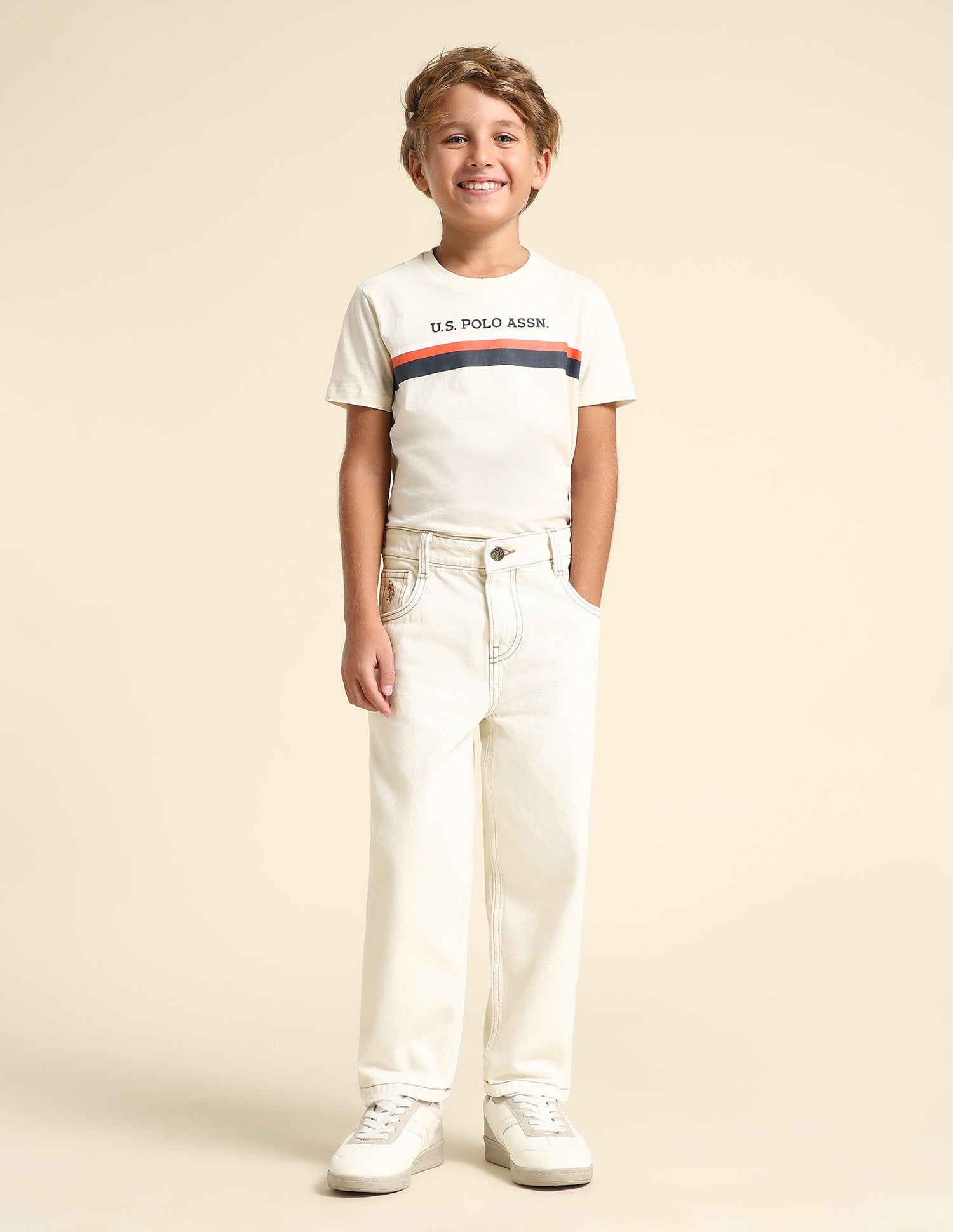 Boys Baggy Fit Cotton Jeans White - U.S. POLO ASSN. | Large