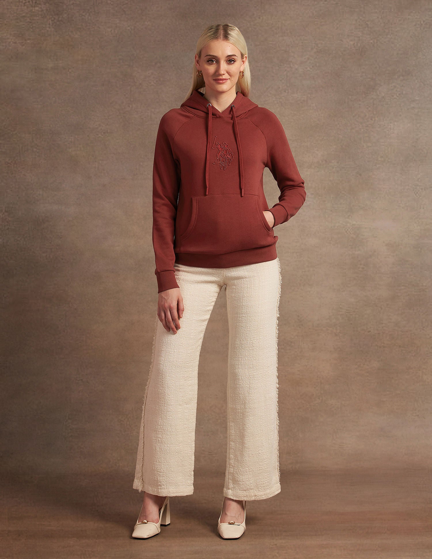 Embroidered Logo Hooded Sweatshirt Rust - U.S. Polo Assn. India | Large