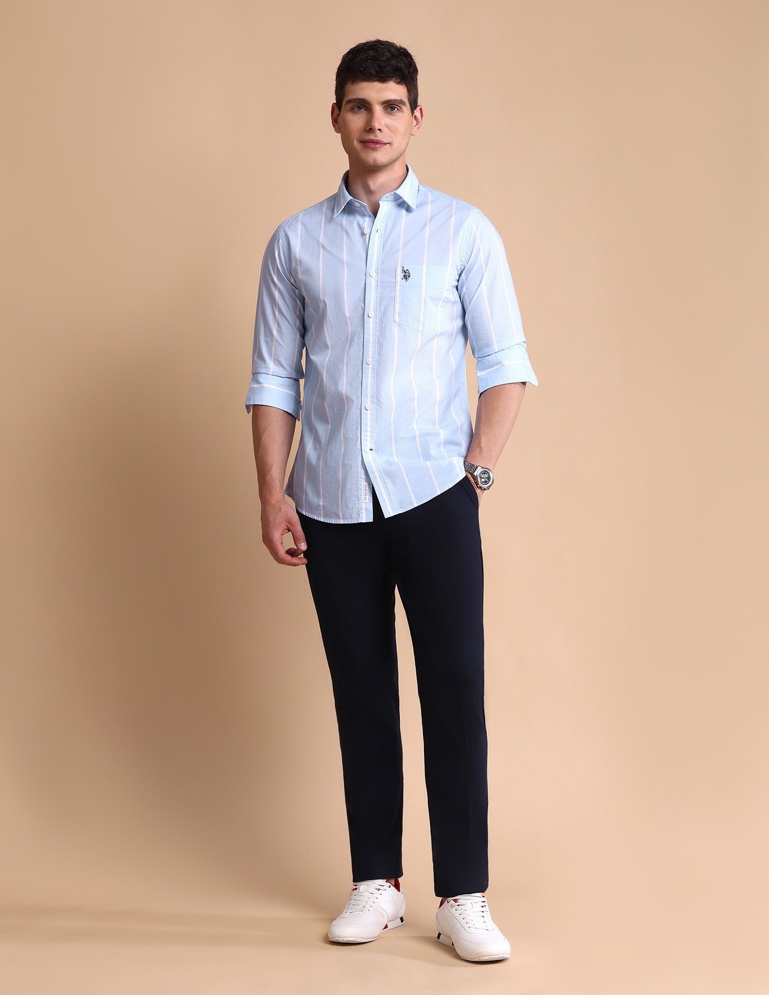 Vertical Striped Tailored Fit Shirt Blue - U.S. POLO ASSN. | Large