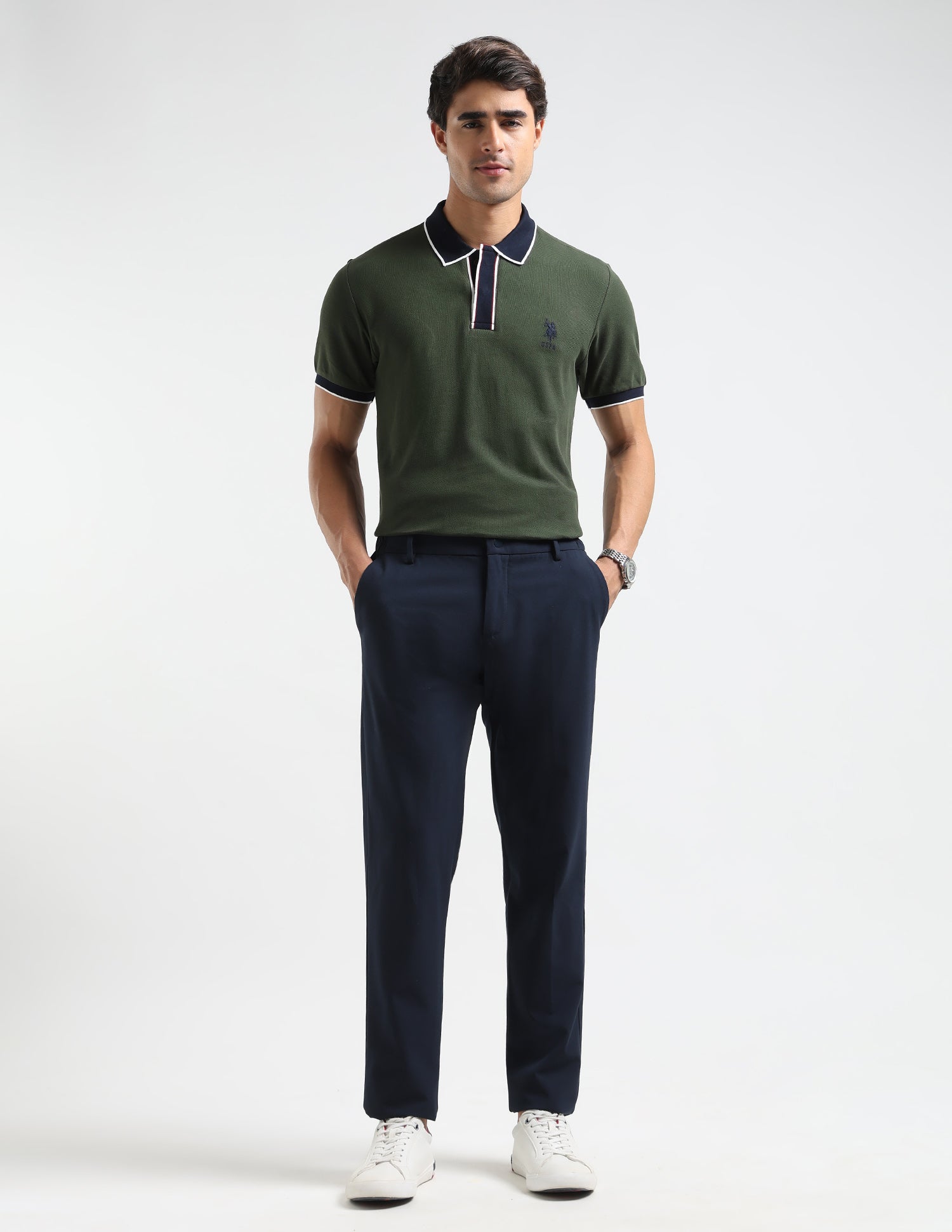 Pure Cotton Slim Fit Polo Shirt Dark Green - U.S. POLO ASSN. | Large