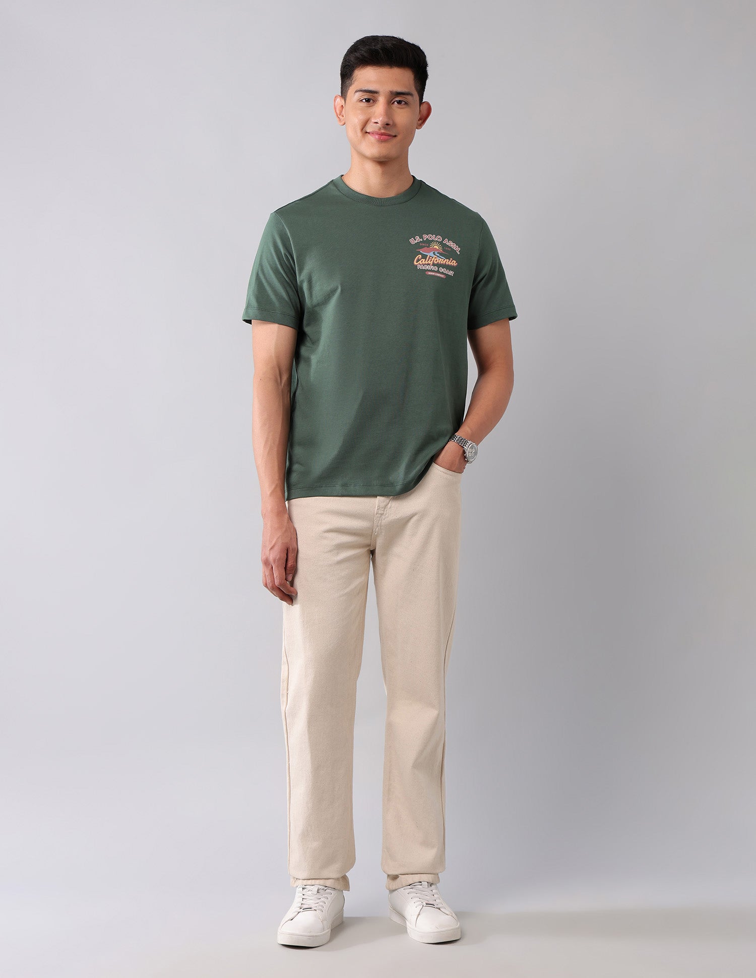 Brand Printed Muscle Fit T-Shirt Olive - U.S. Polo Assn. India | Large