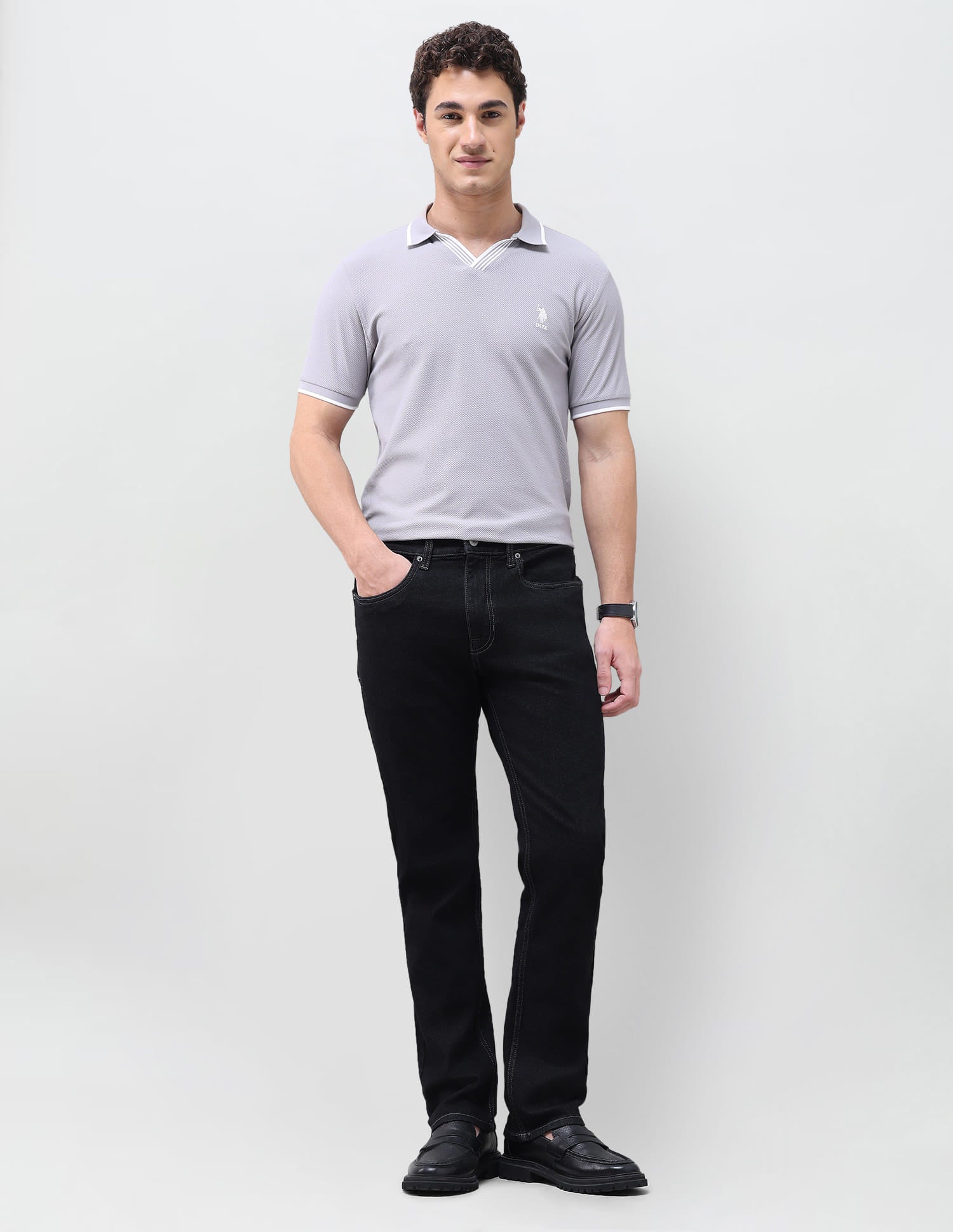 Solid Slim Straight Fit Jeans Grey - U.S. Polo Assn. India | Large