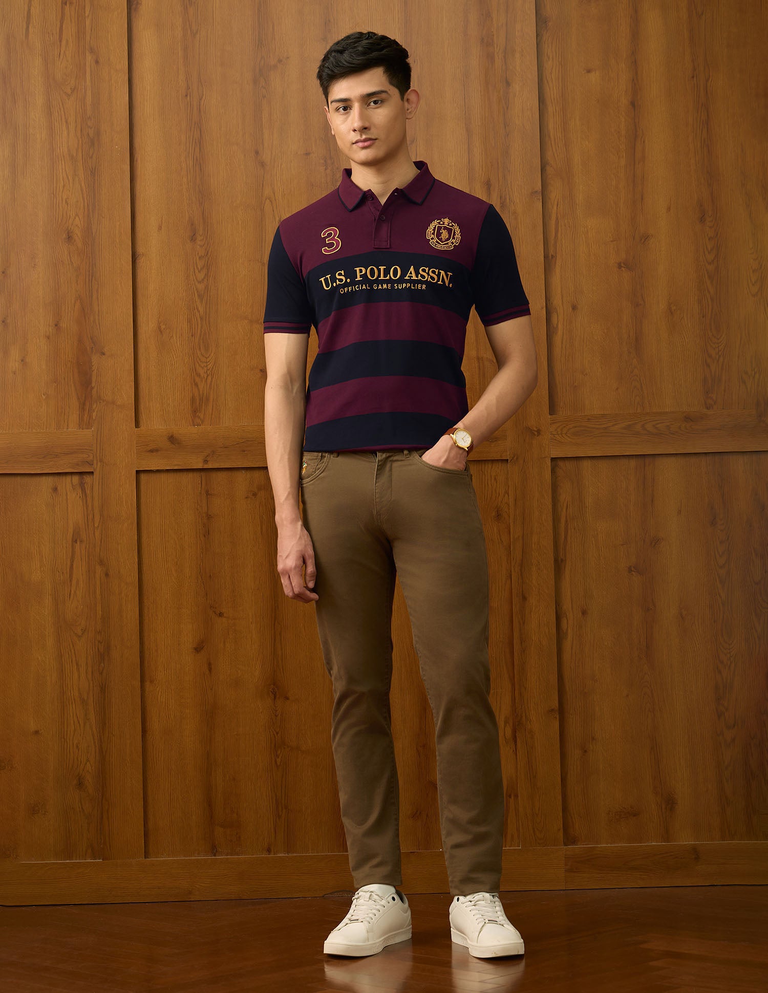 Pure Cotton Varsity Polo Shirt Dark Red - U.S. POLO ASSN. | Large