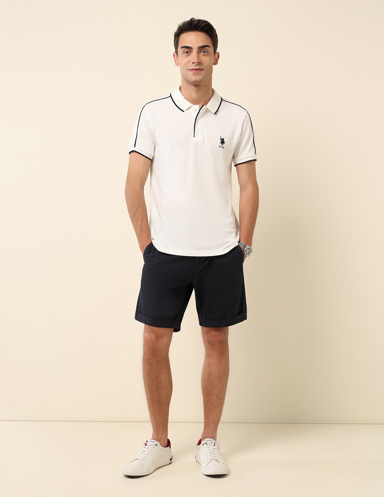 Slim Fit Solid Polo Shirt White - U.S. Polo Assn. India | Large