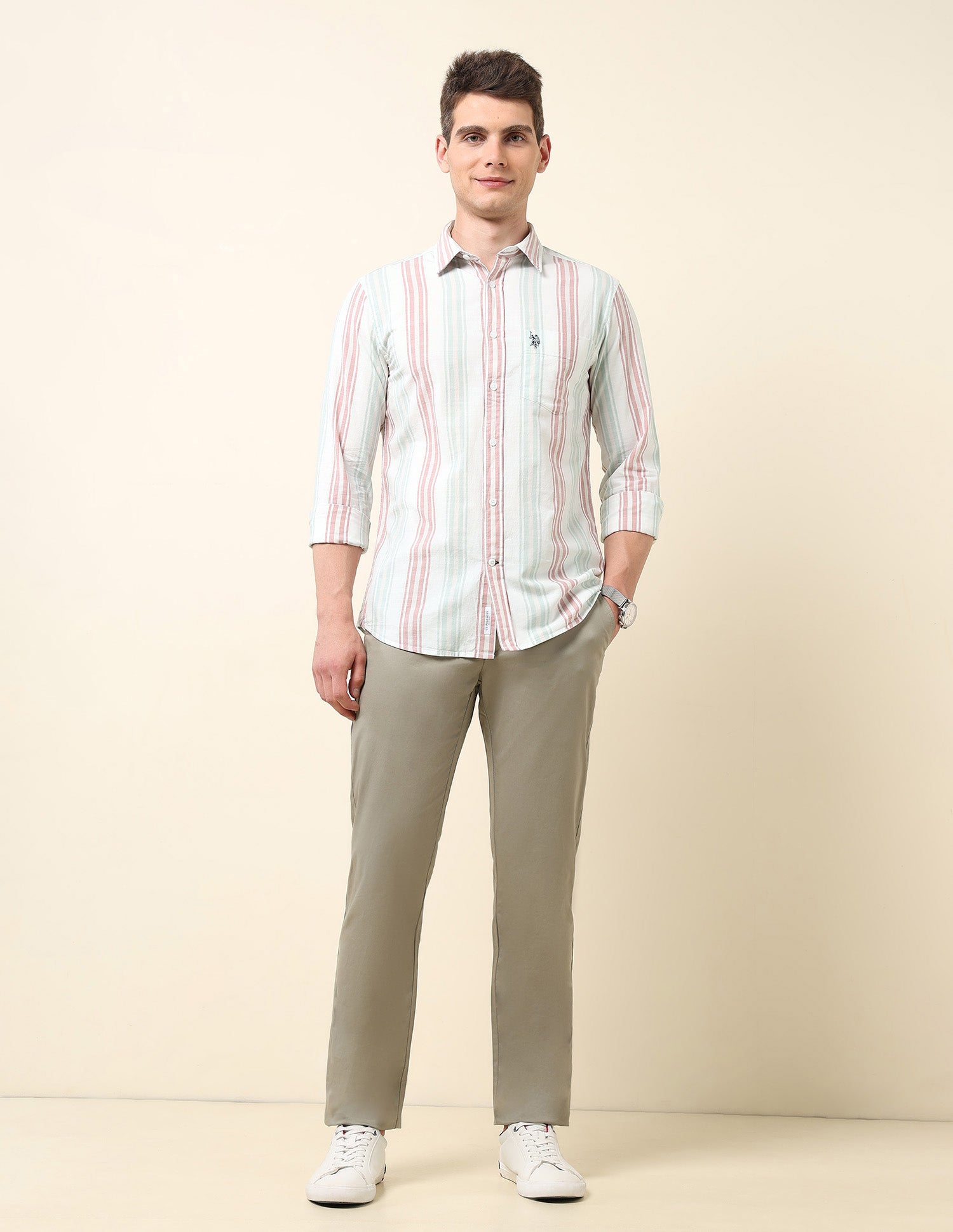 Vertical Striped Tailored Fit Shirt Pink - U.S. Polo Assn. India | Large