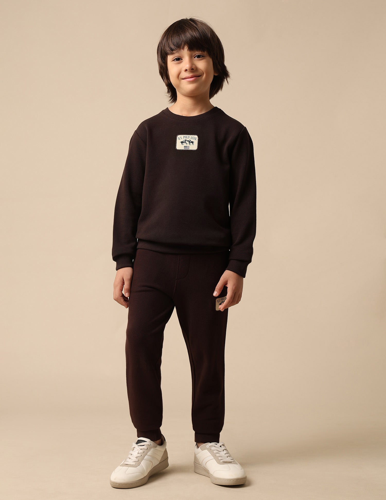 Boys Solid Regular Fit Sweatshirt Dark Brown - U.S. Polo Assn. India | Large
