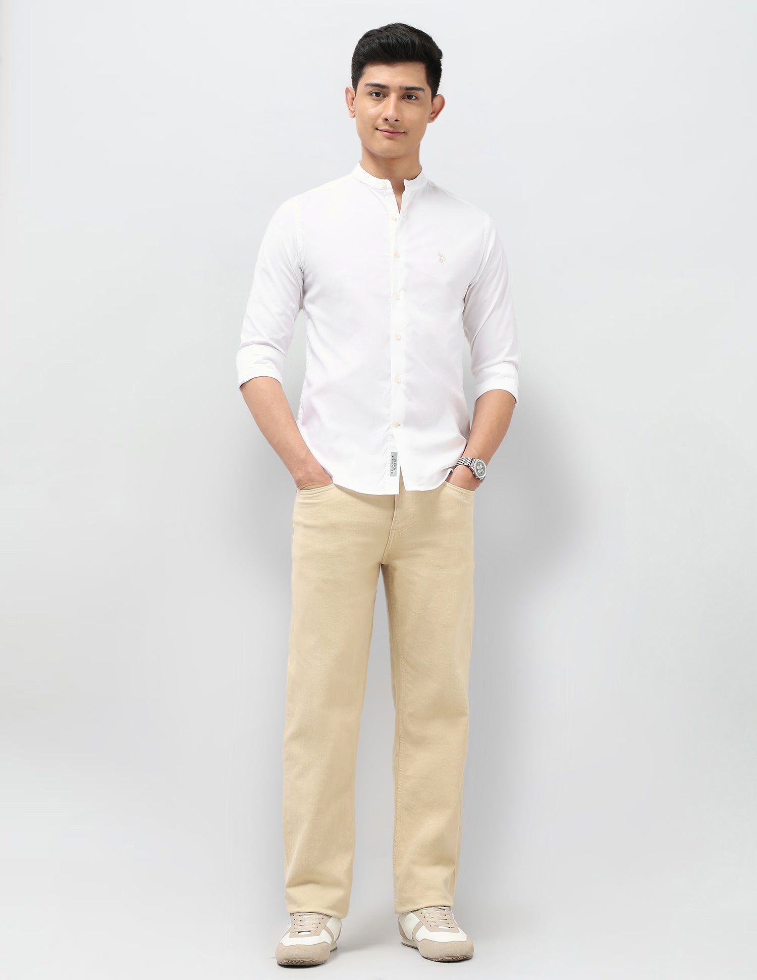 Solid Regular Fit Mandarin Shirt White - U.S. POLO ASSN. | Large