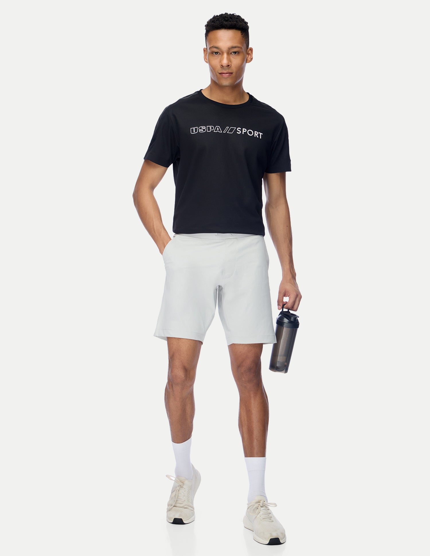 Mid Rise Regular Fit Active Shorts Light Grey - U.S. Polo Assn. India | Large